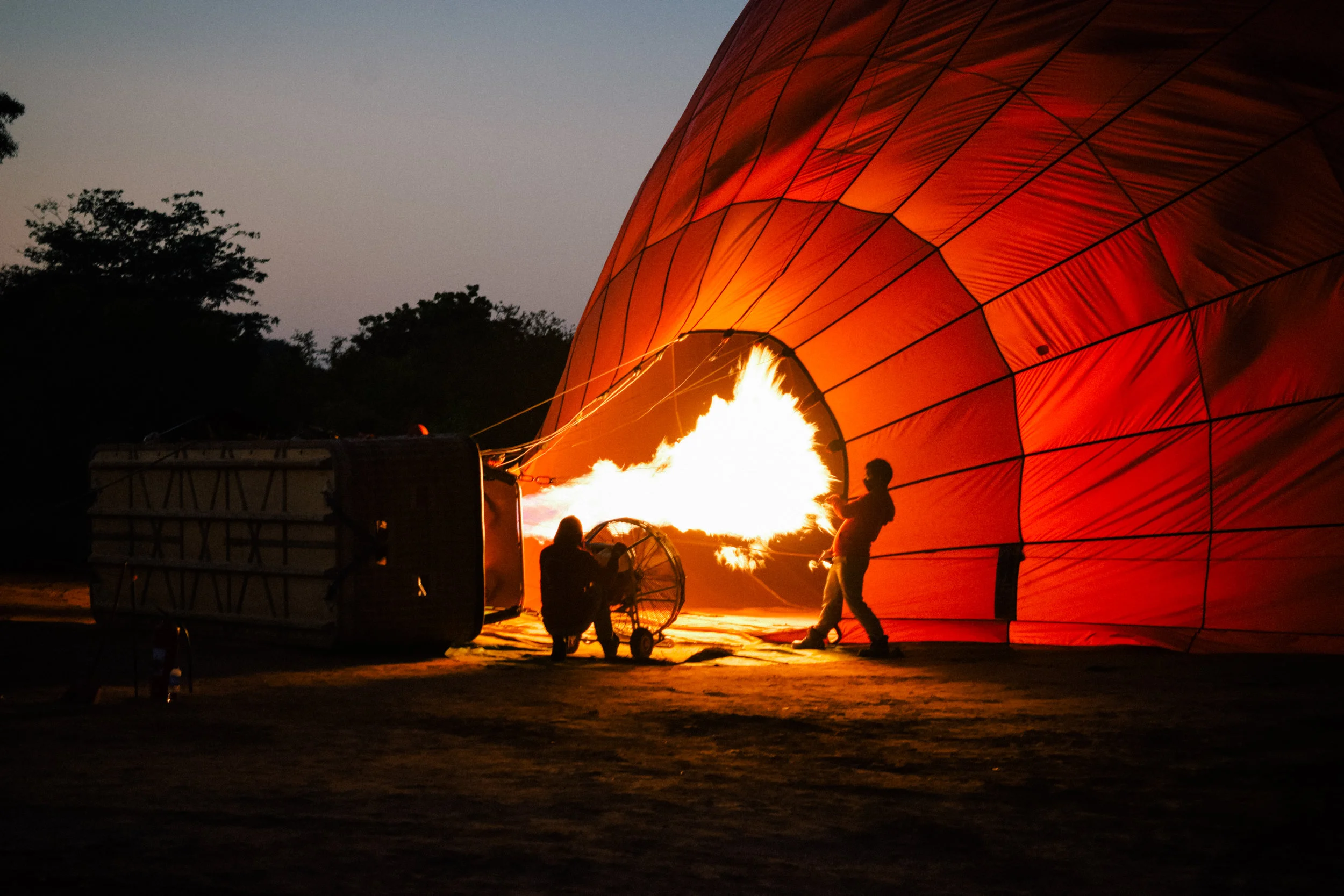 fire in balloons in bagan, myanmar