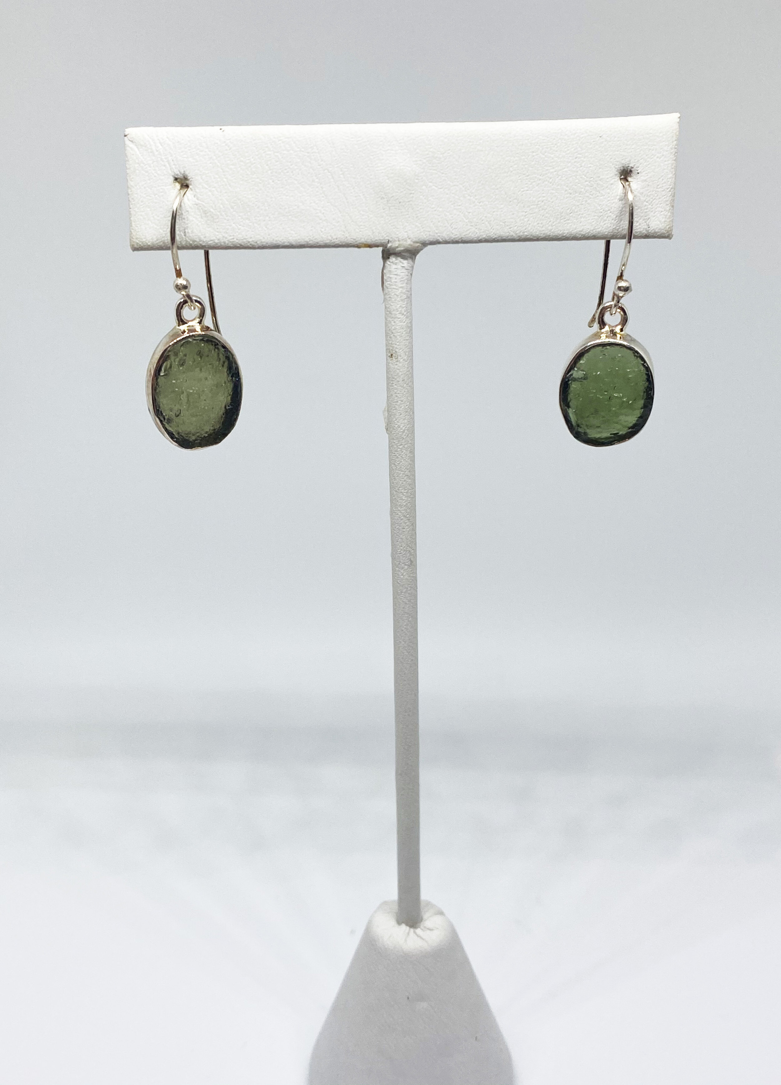 Moldavite Semi-Round Sterling Silver Earrings