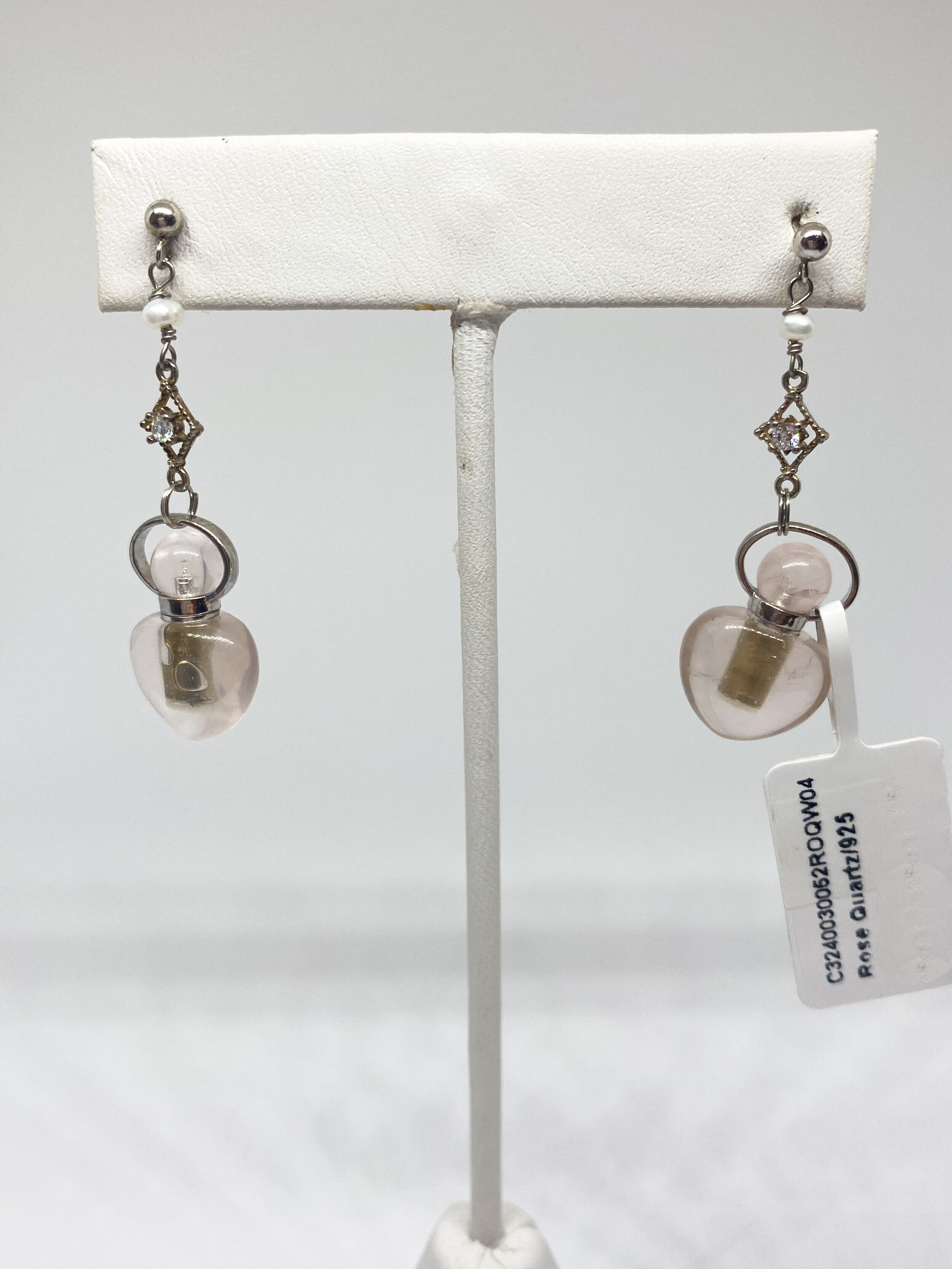 Rose Quartz Hearts Sterling Silver Aroma Earrings
