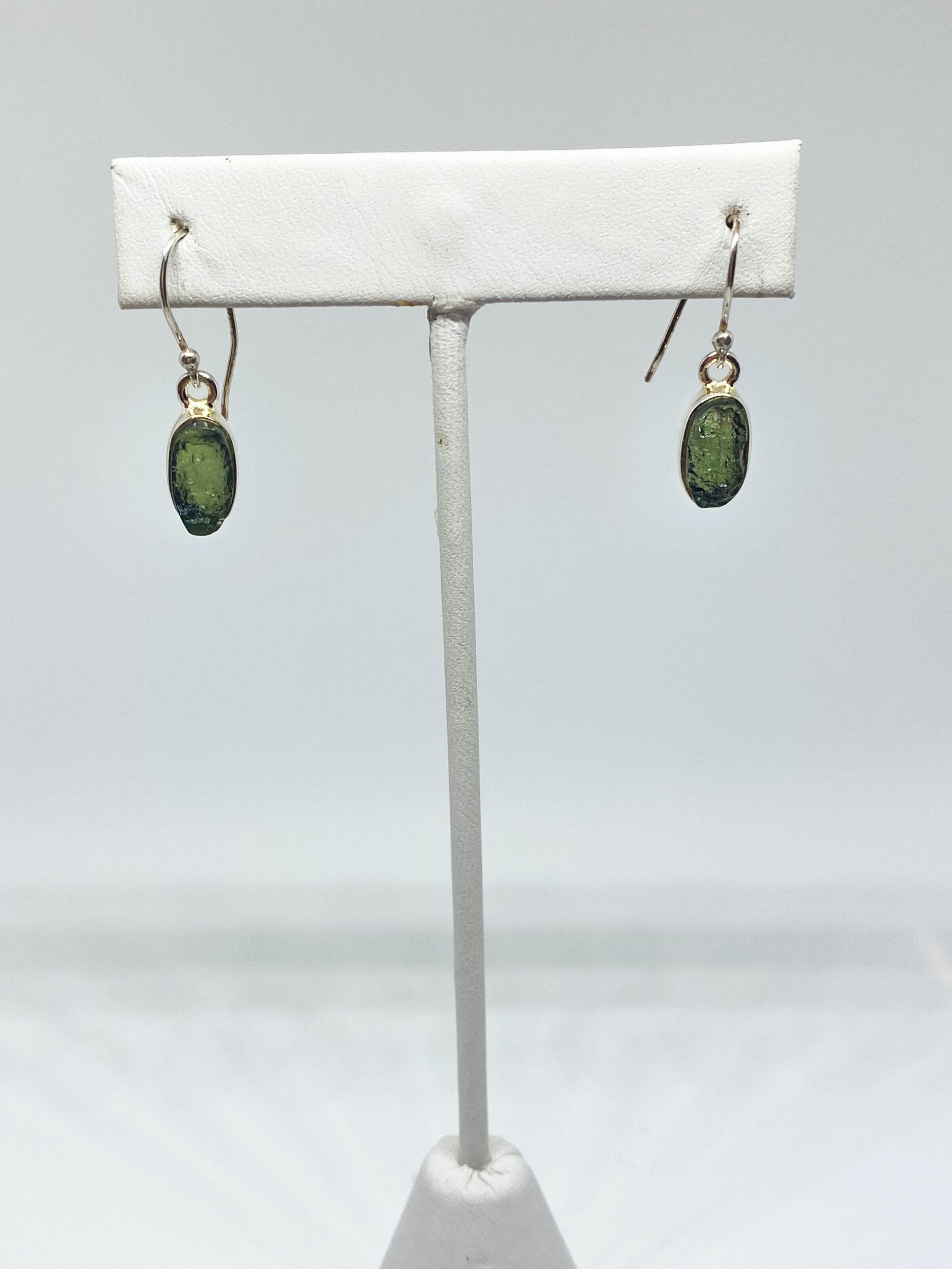Moldavite Oval Sterling Small Silver Earrings