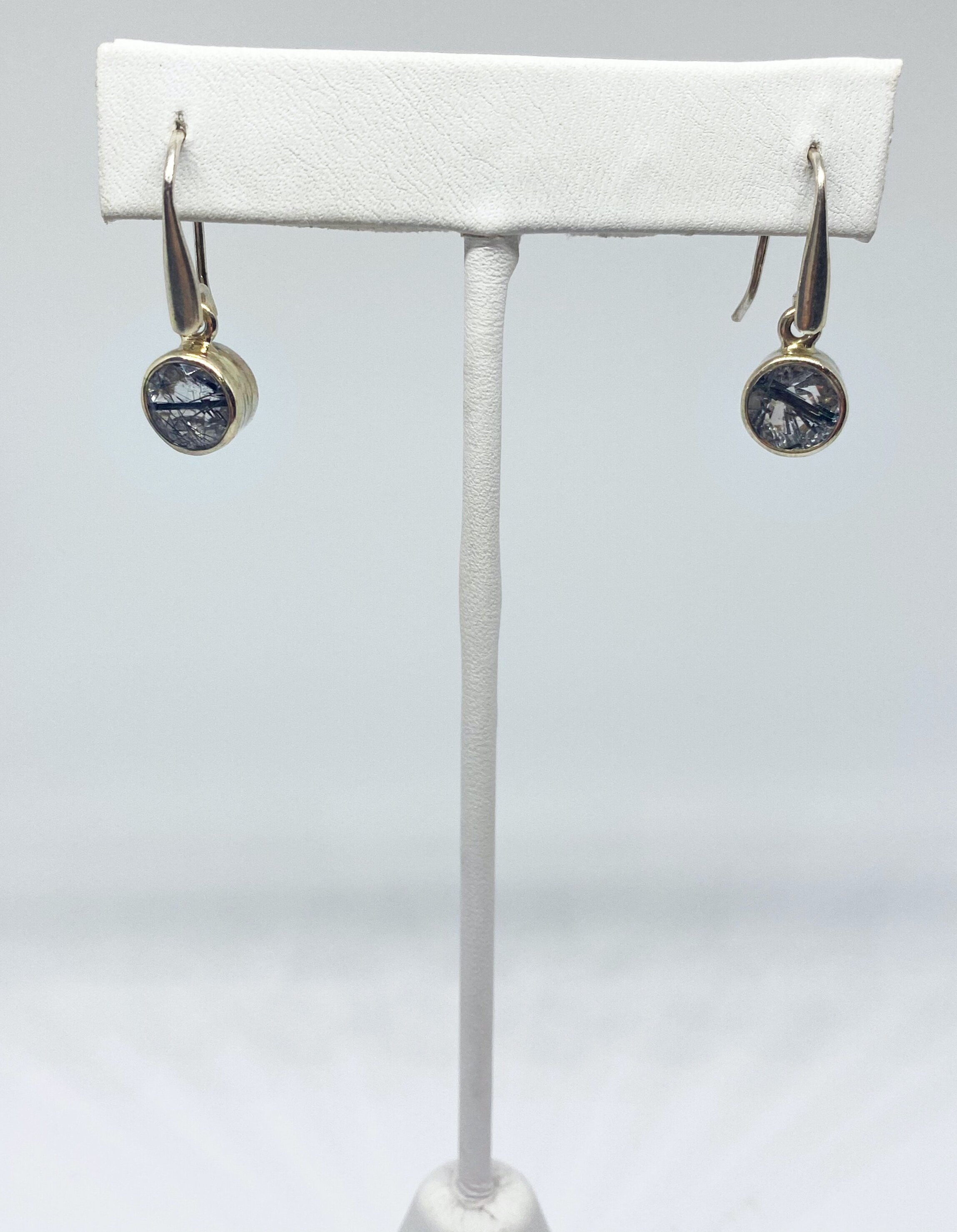 Black Tourmalated Quartz Round Small Sterling Silver Earrings