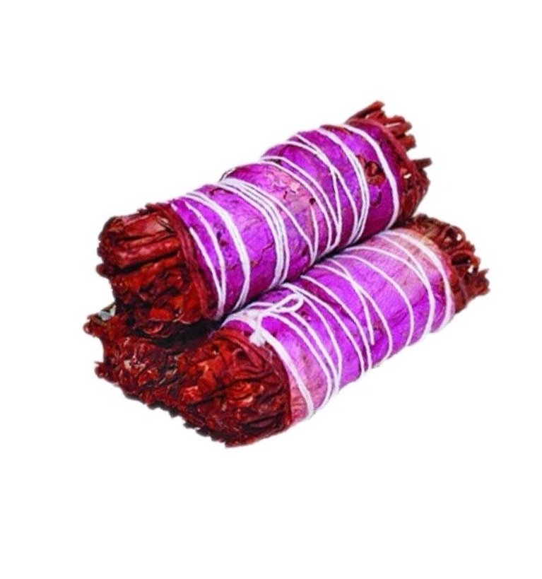 Dragon's Blood Sage w/ Pink Rose Petal Smudge Wand 4"