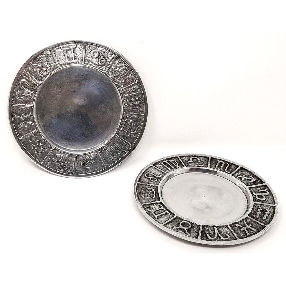 Zodiac Metal Round Candle Holder/Incense Cone Burner 4.75"