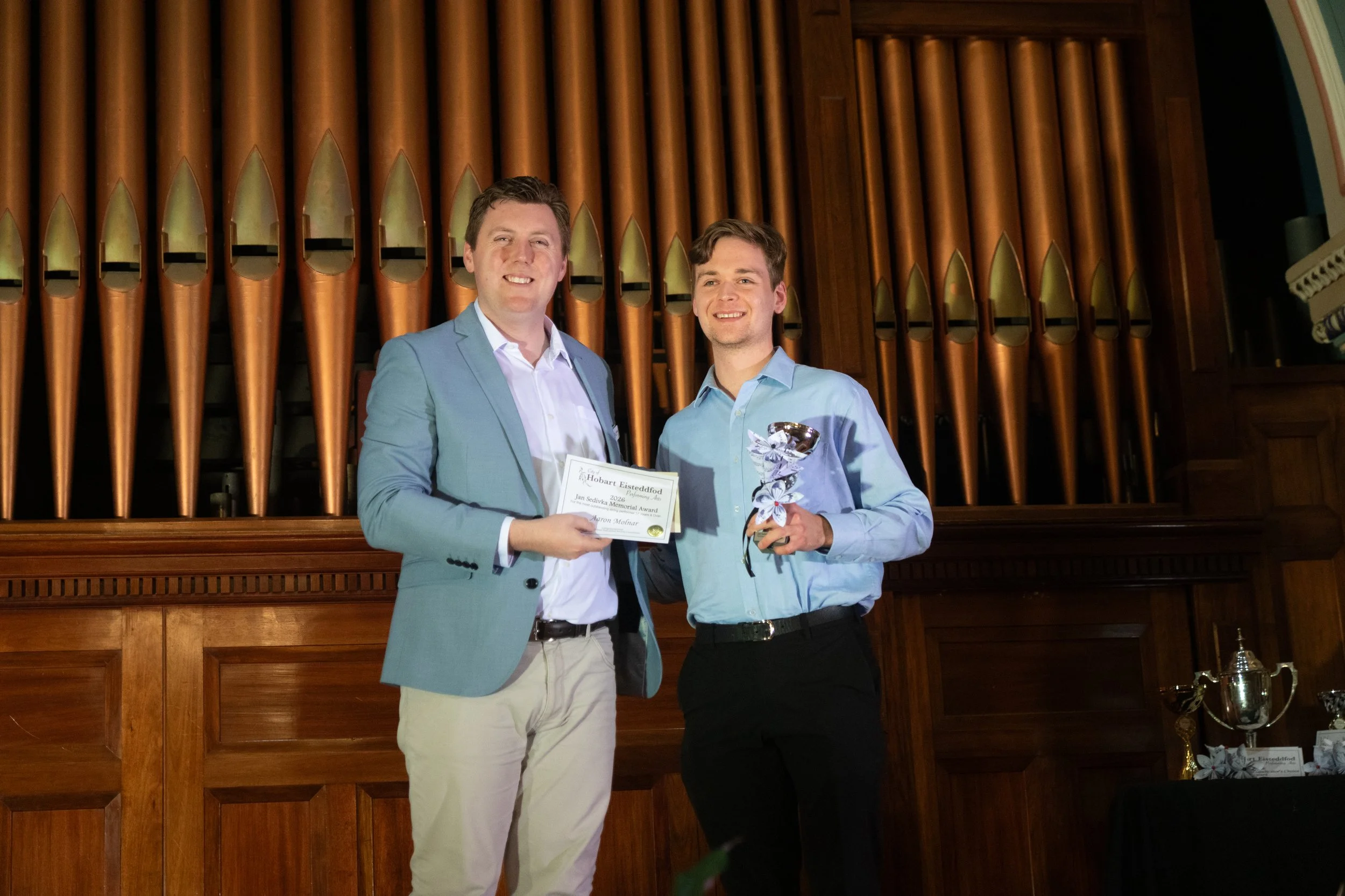 Jan Sedivka Memorial Award winner, Aaron Molnar with President, Mark Holmes.
