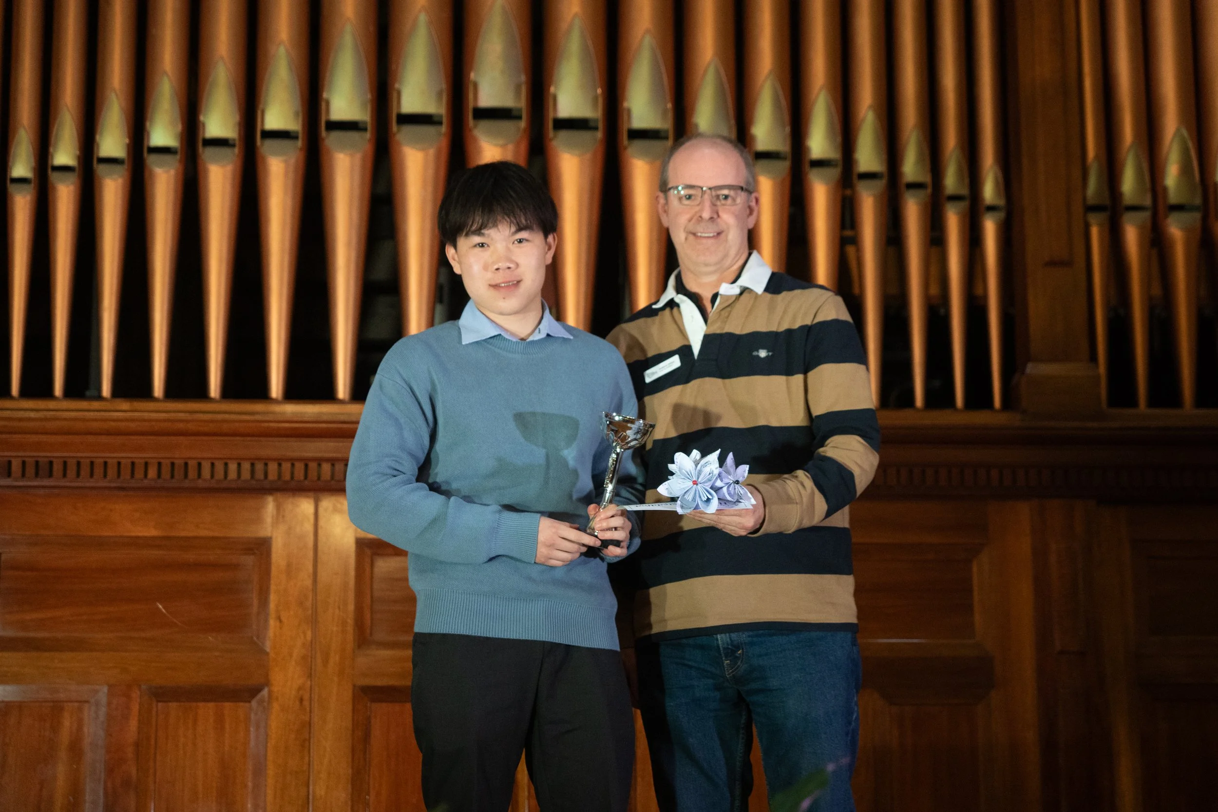 Joan Salmon Memorial JS Bach Award winner, Felix Yang with  Senior Vice President, Andrew Johns.