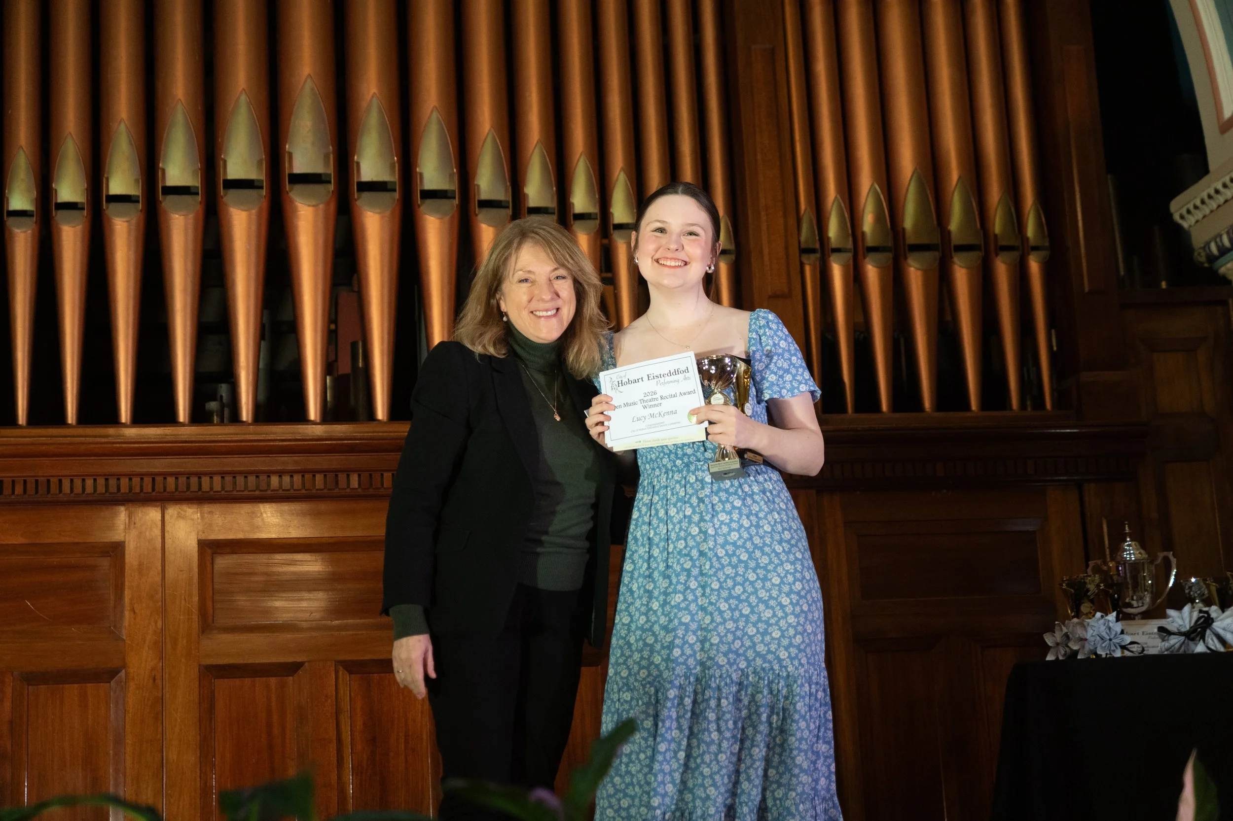 The Open Music Theatre Recital Award &amp; TMTA Southern Branch Award winner, Lucy McKenna with Vice President, Leiz Moore.