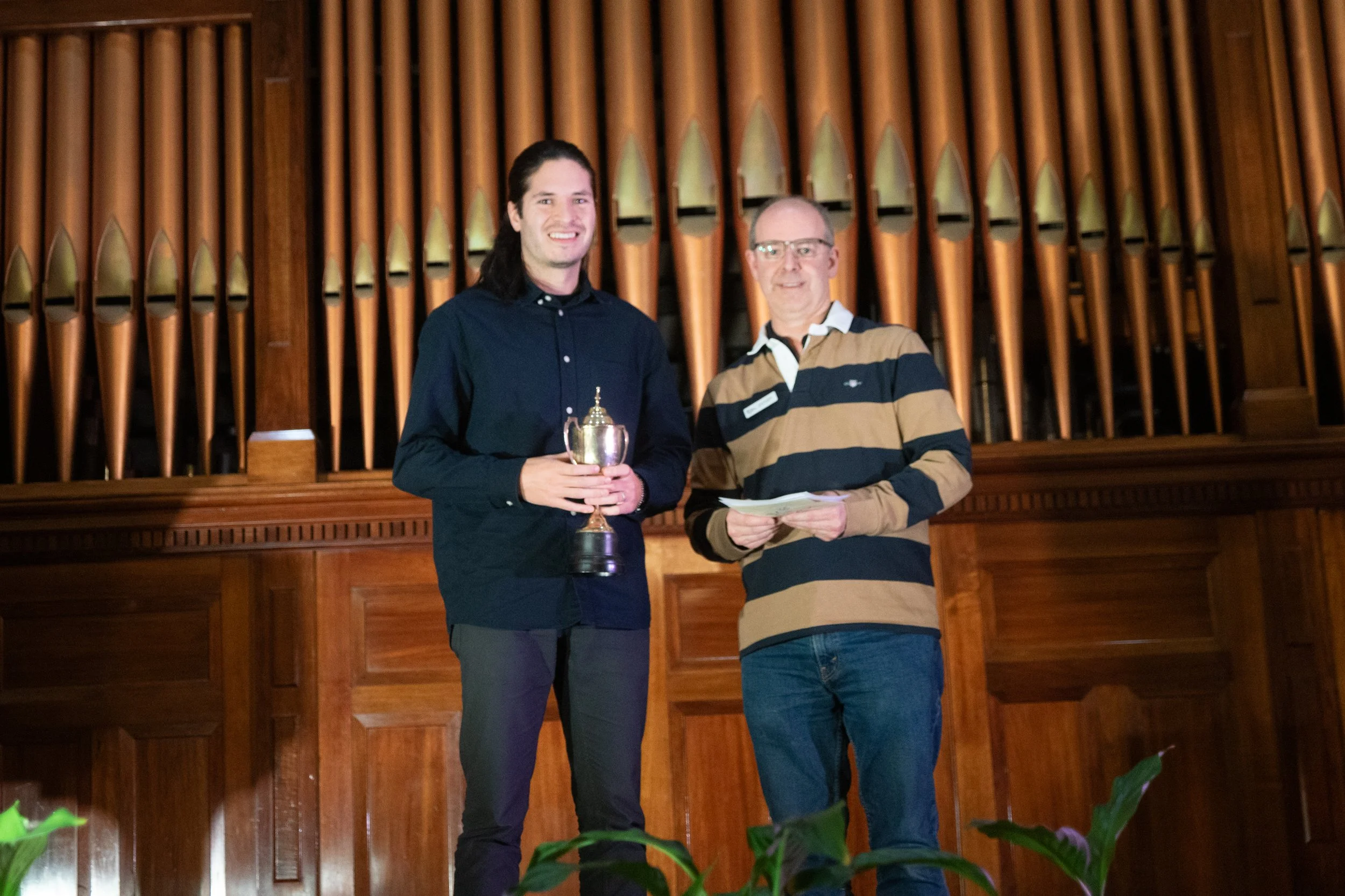 Adjudicator’s Choice Trophy &amp; Frances Underwood Award for Musicianship winner, Luke Frost with Senior Vice President Andrew Johns.