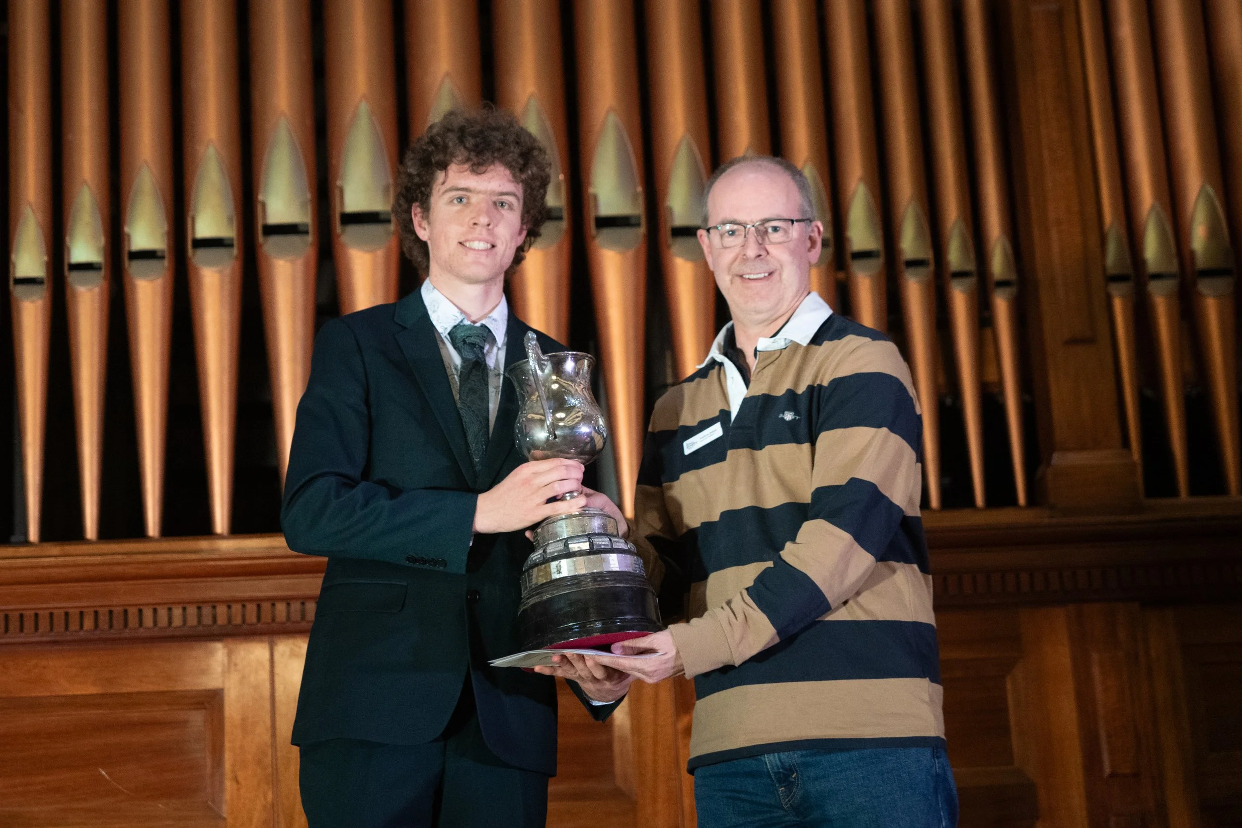 Lady Cross Trophy (Senior)  &amp; The Dr Geoffrey Lancaster AO Open Pianoforte Concerto Award winner Sam Woolford with Senior Vice President, Andrew Johns.