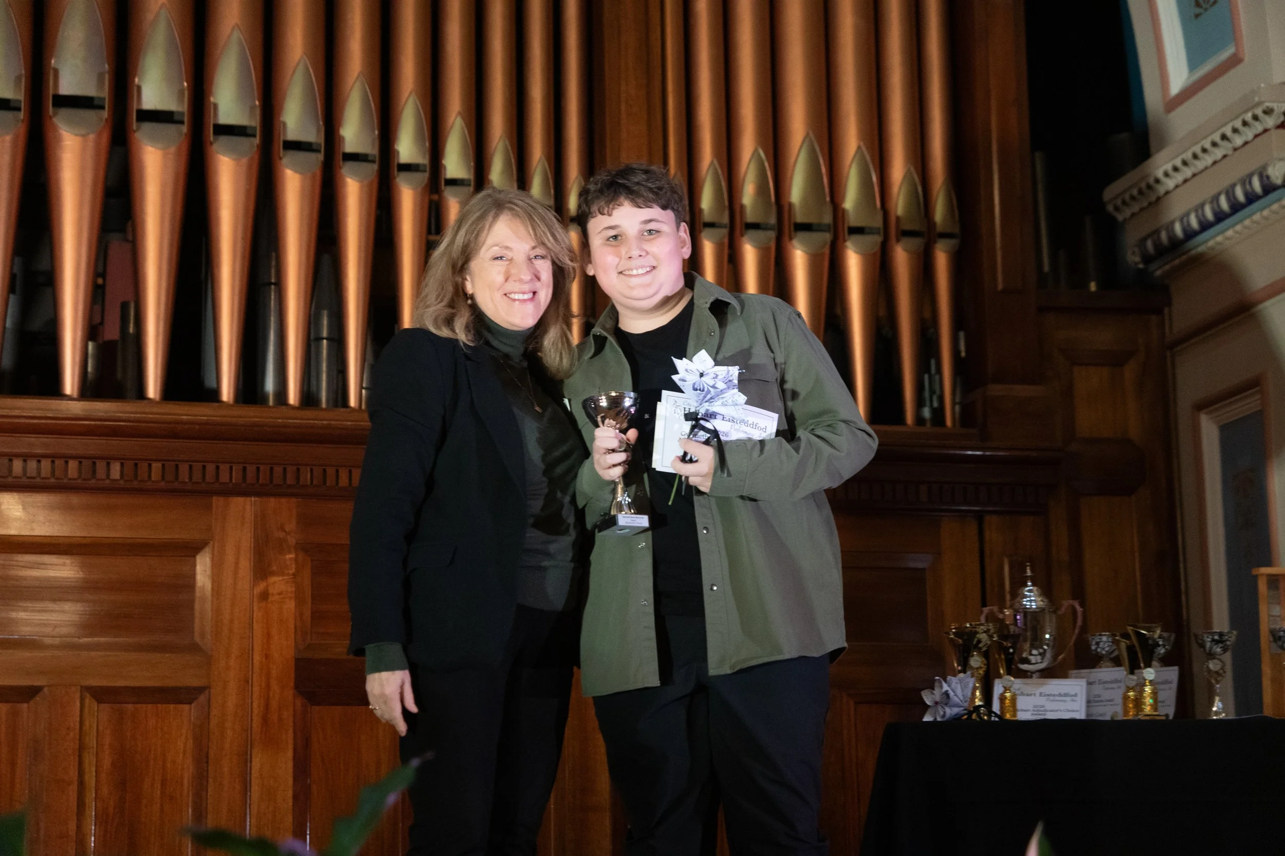 Gwyneth Dixon Memorial Adjudicator’s Choice Award winner, Will Lowrie with Vice President, Leiz Moore.