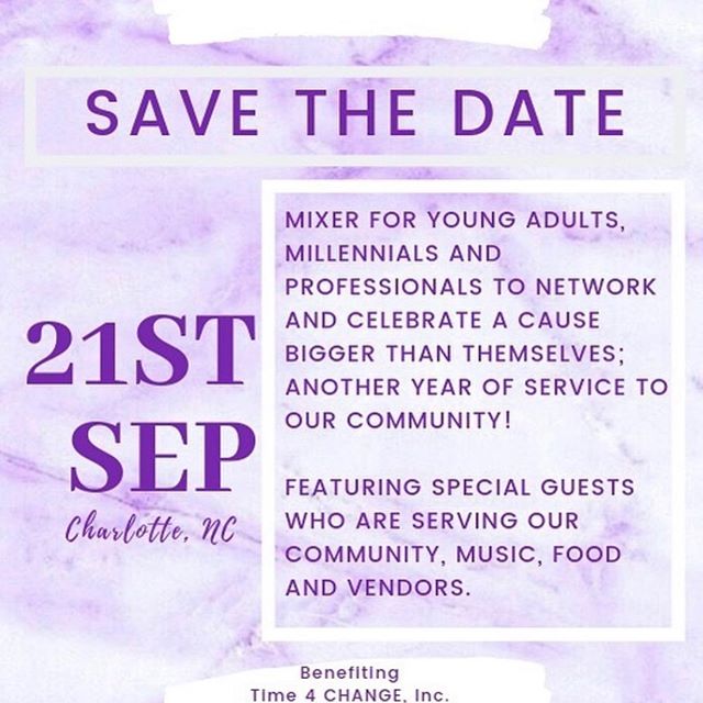 Don&rsquo;t forget to purchase your ticket and join us at this #PartyForPurpose celebrating 5 years of service for #time4change 
Mix and mingle , enjoy a cash bar, food, vendors, &amp; raffles!

#time4change #CLTparties #t4c #community #nonprofit #70