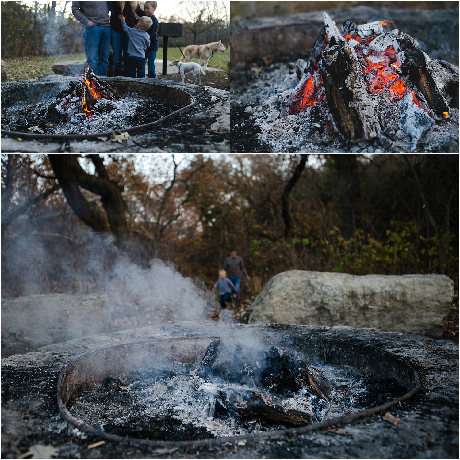 Family Lifestyle and Documentary Photography-putting out fire in firepit-Wildcat Park-Manhattan Kansas