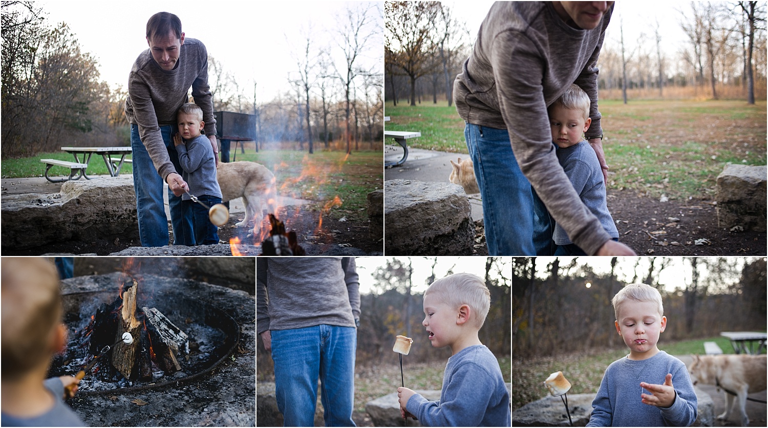 Family Lifestyle and Documentary Photography-family eating roasted marshmallows-Wildcat Park-Manhattan Kansas