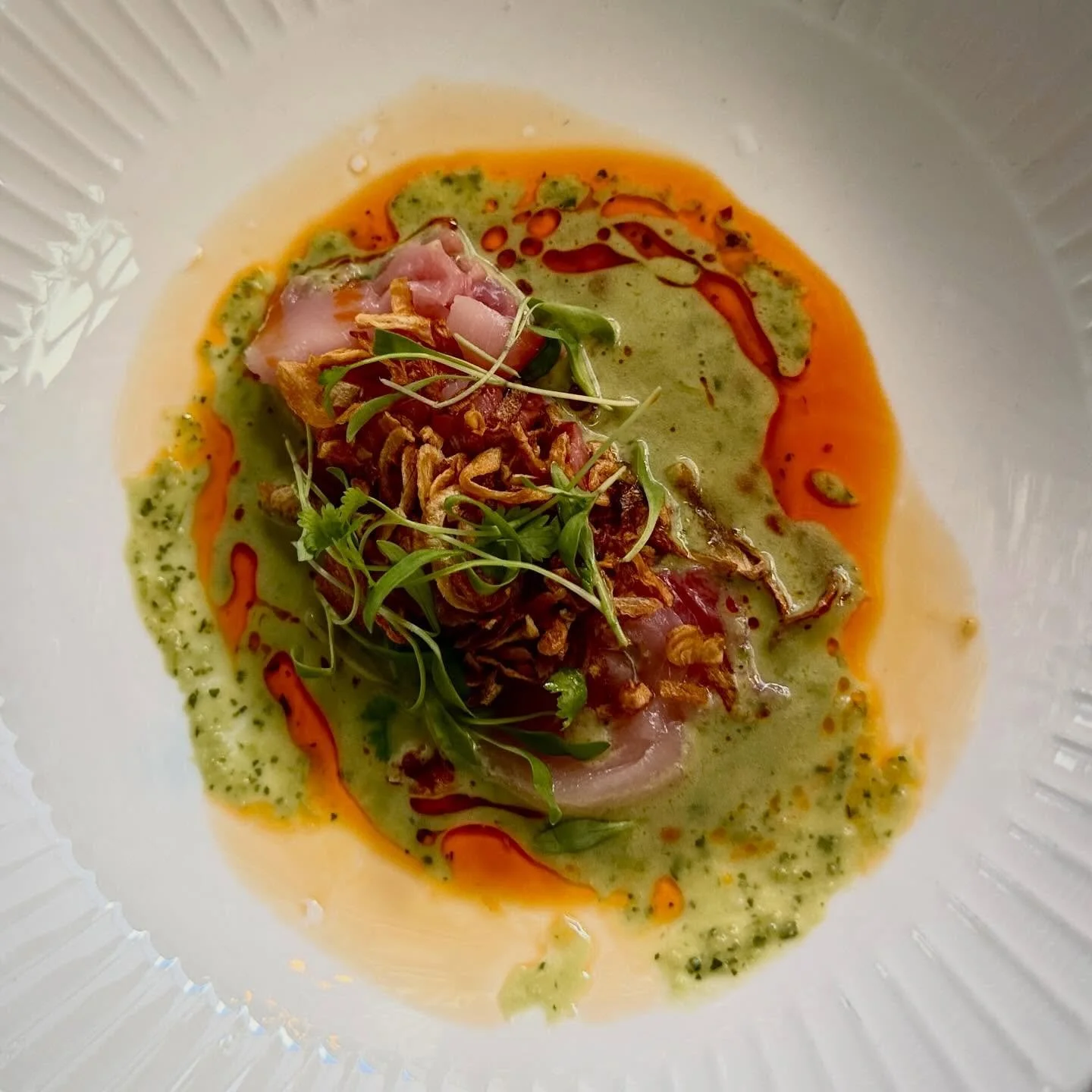 Yellowtail Crudo @twobitclub so good! Alfresco on the patio served by David. Also so good.