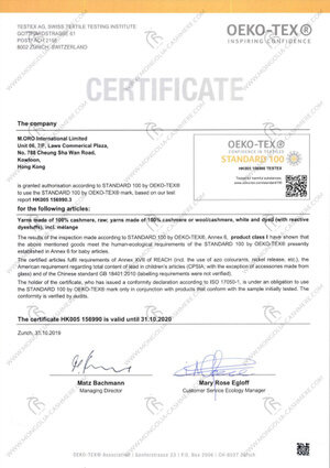 OEKO-TEX - Certificate of Standard 100 - Mongolia Cashmere Manufacturer.jpg