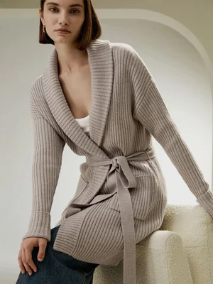 Mongolia Cashmere Shawl Collar Cardigan Chunky Knit Sweater Cozy - Main Image