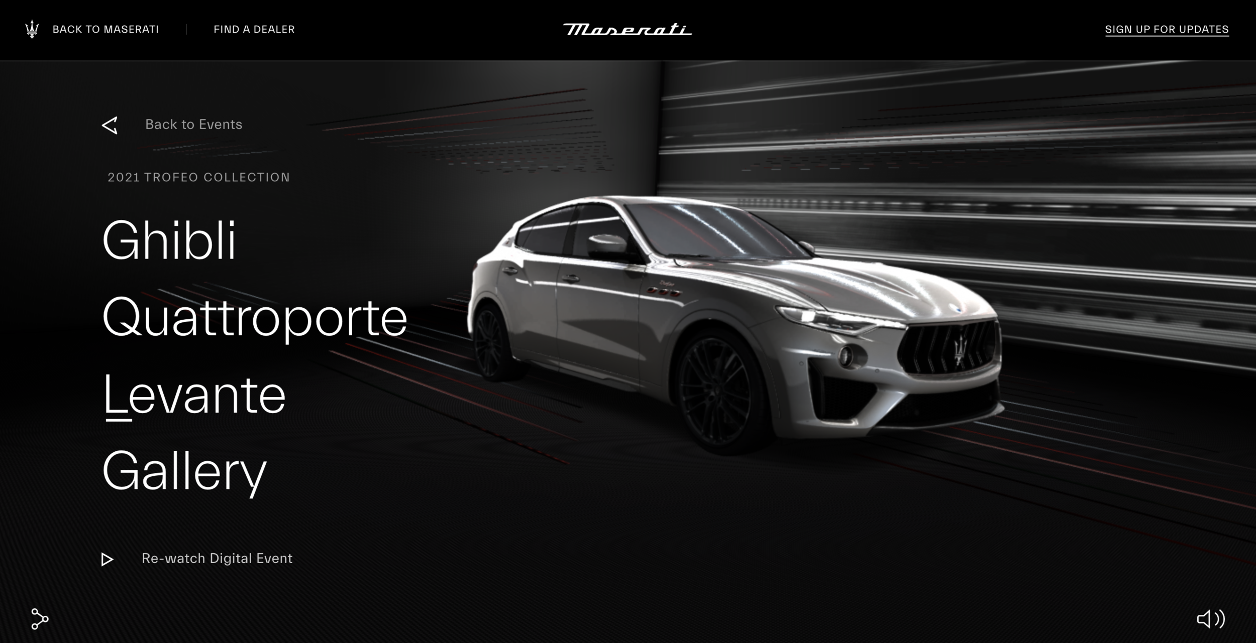   Maserati Trofeo Collection Global Digital Premiere [Platform]   During the time of Covid-19, together with Resn Amsterdam, the new Trofeo Collection Global Digital Premiere was launched for Maserati on August 10, 2020.   This interactive, live digi