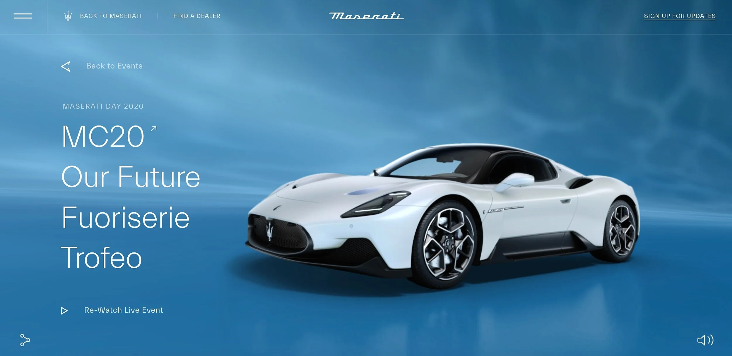   Maserati MMXX Global Premiere [Platform]   The final instalment and global premiere celebration for the new brand initiative MMXX ‘Maserati Day’ was launched for the car giant on September 9, 2020.   This interactive, live-streamed digital event wa