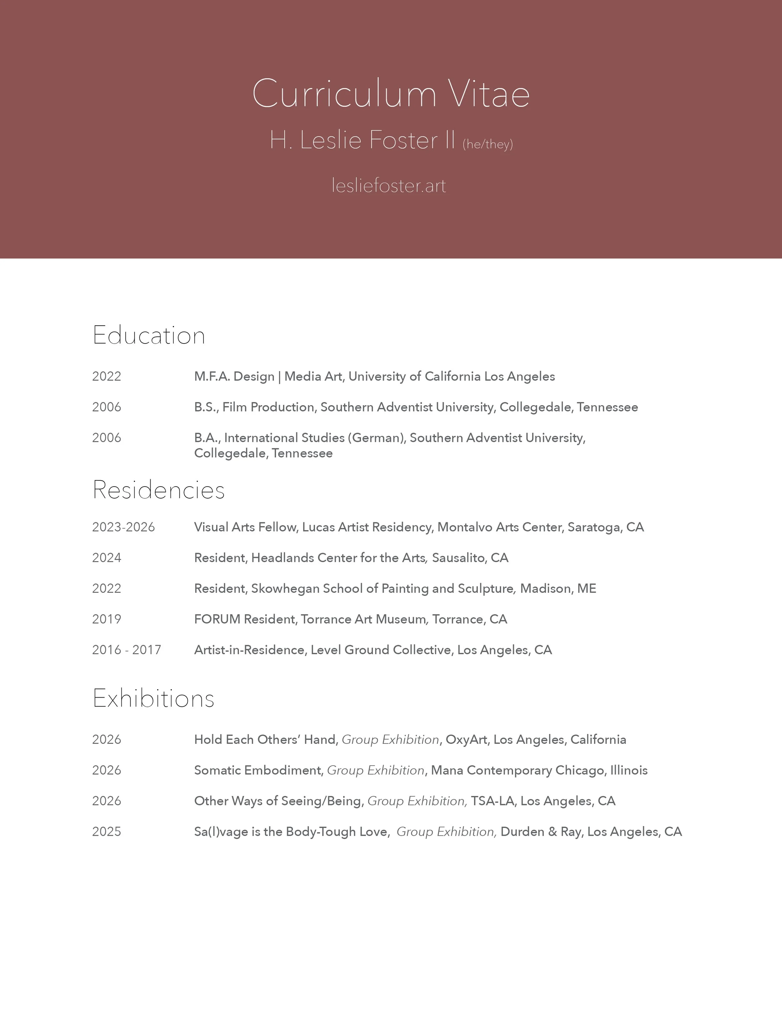 H. Leslie Foster II Full Exhibition CV_pg1.jpg