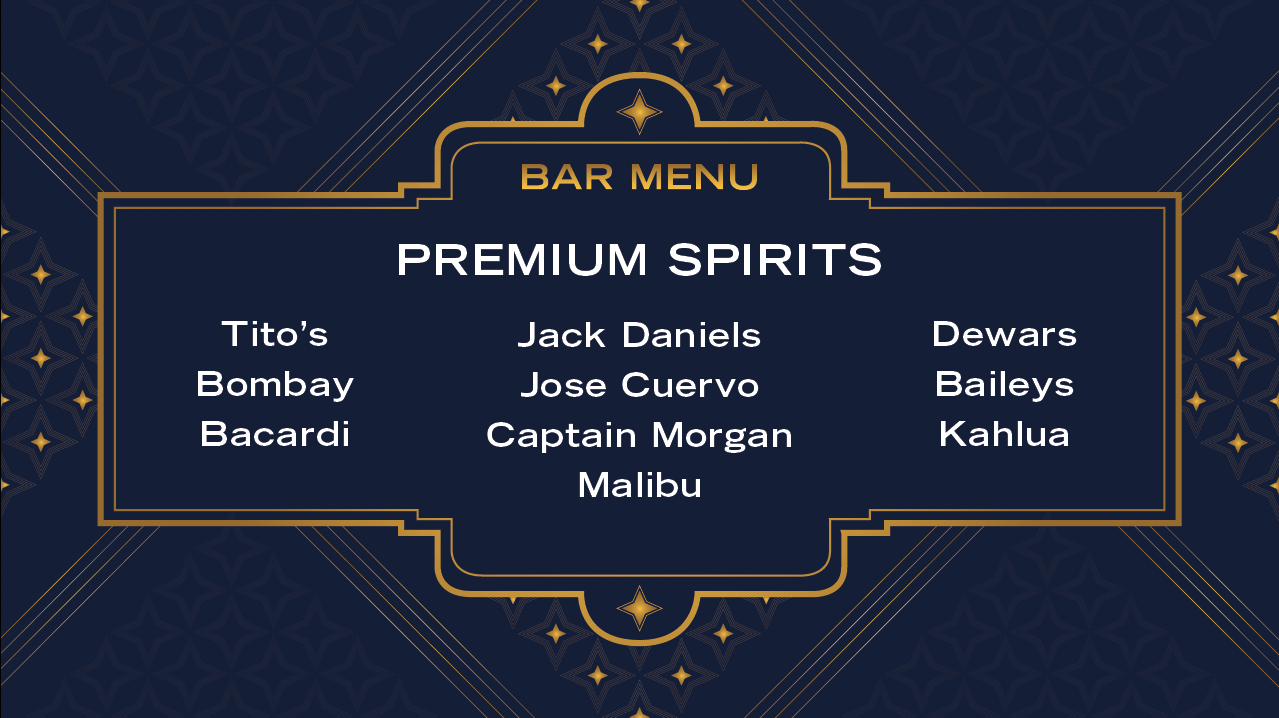   BAR MENU, DIGITAL   Reinvention of the Hobby Star into an ornate design elevates the experience for bar patrons 