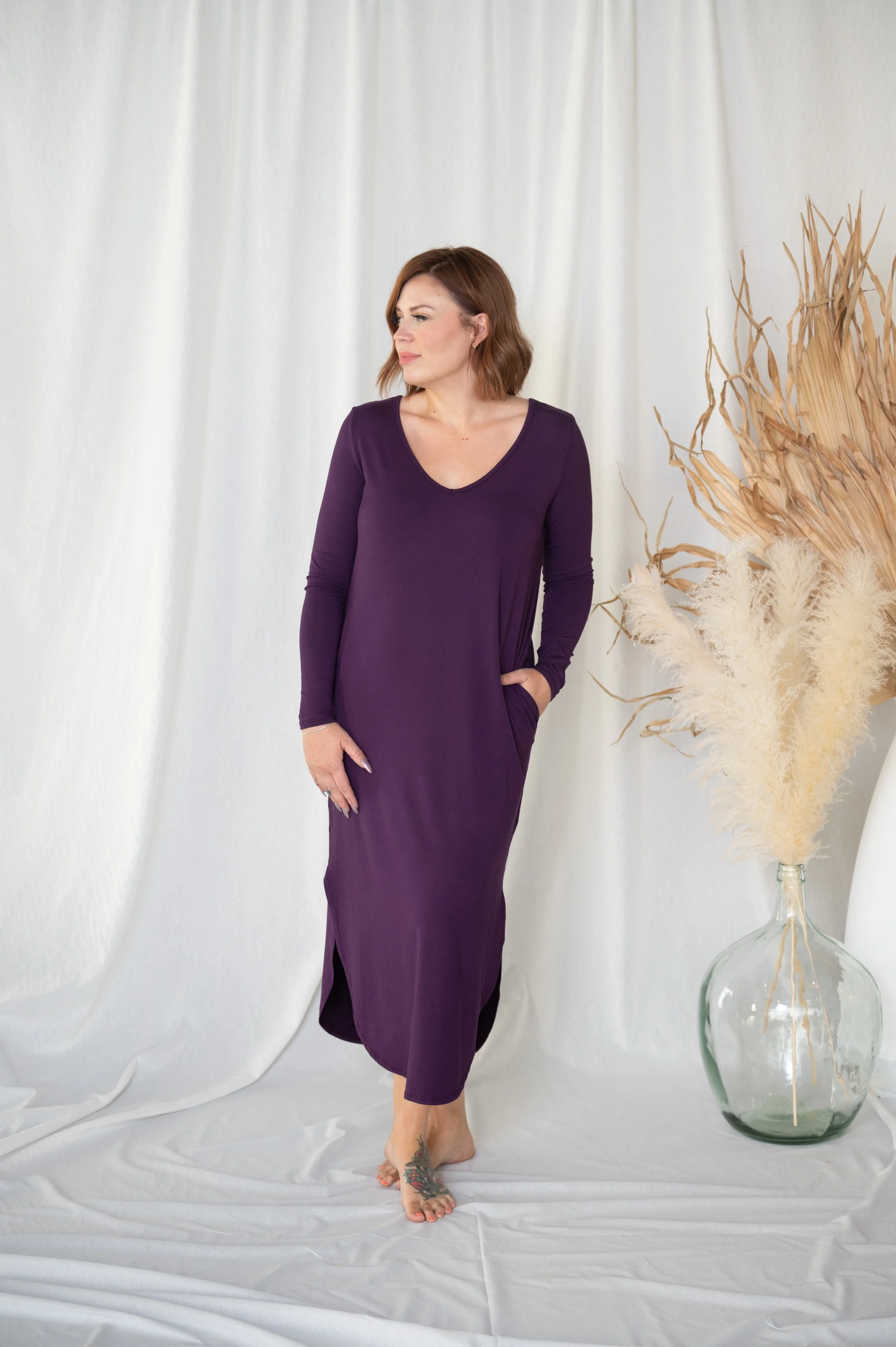 Long Sleeve V-Neck Maxi Dress | Lost In 