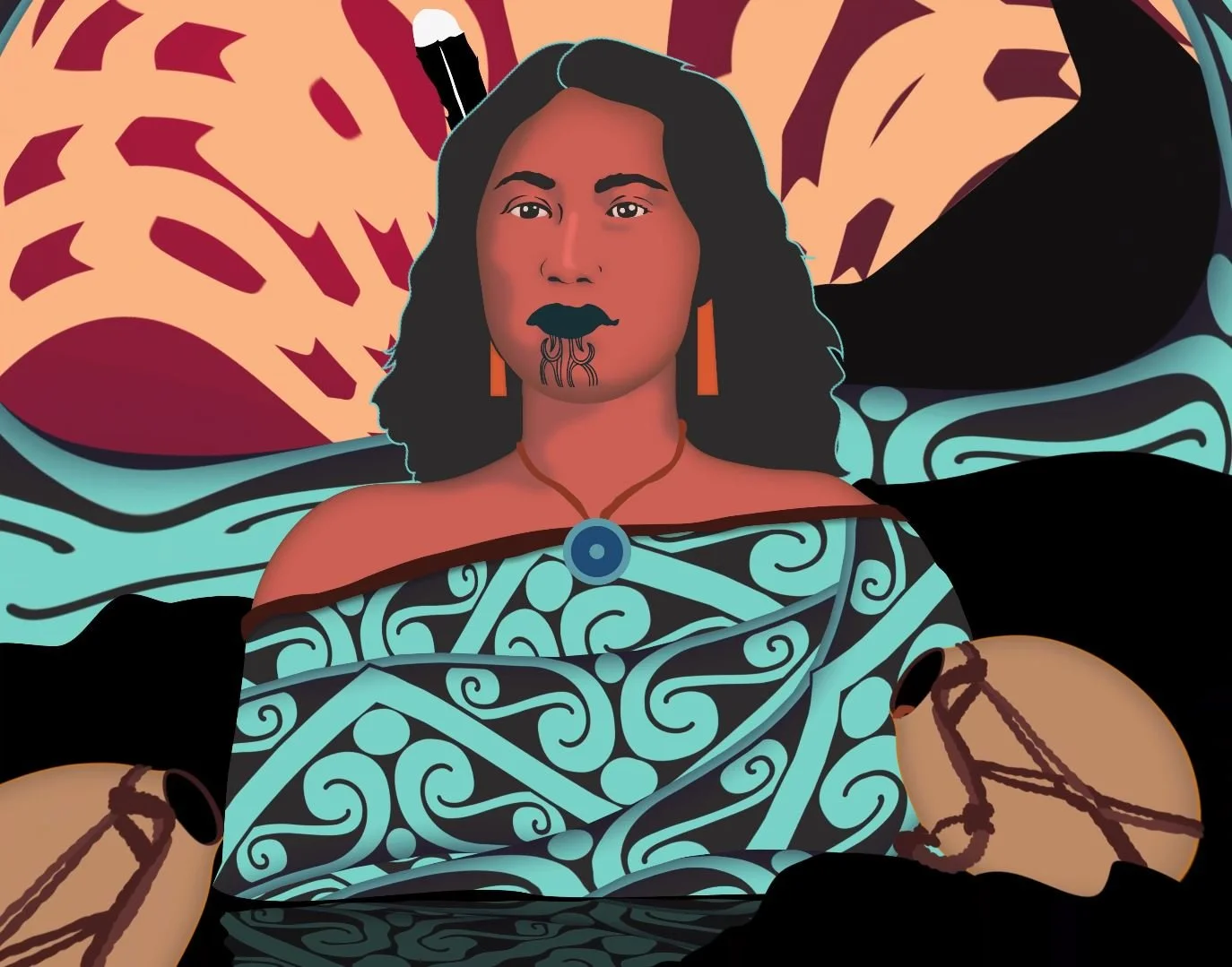  At their core, the works embody the flowing lifeblood of the Whanganui River, expressed through the dynamic interplay of kōwhaiwhai patterns, carvings, and rich symbolic references. The moving, living patterns are inspired by the intricate kōwhaiwha