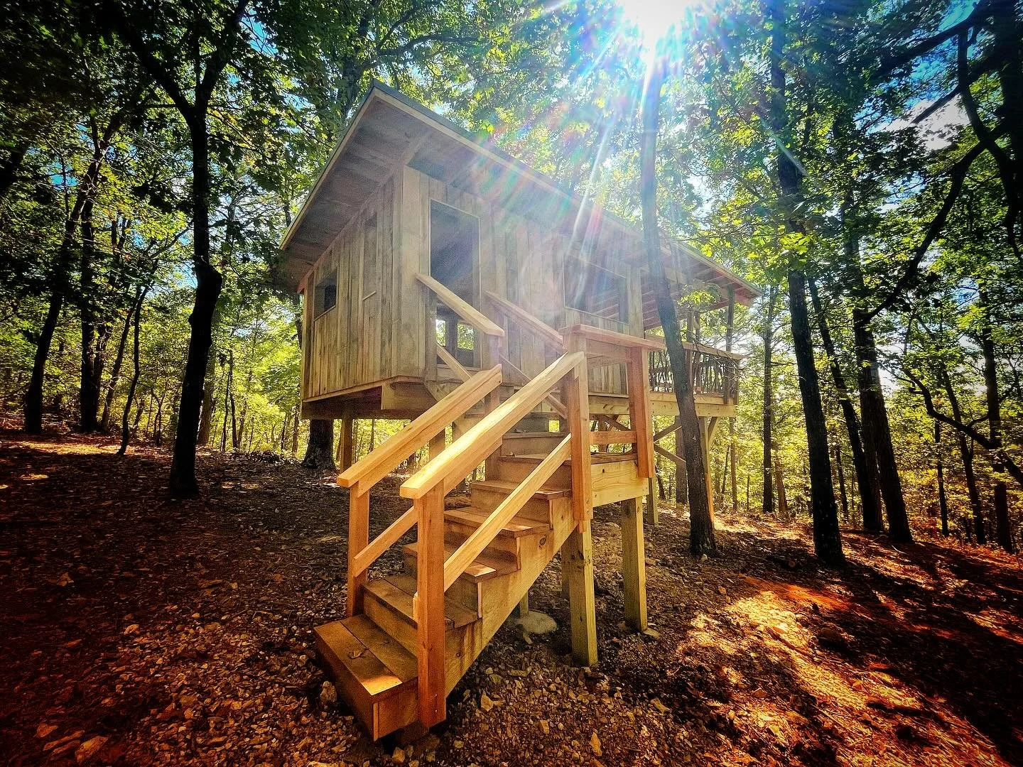 The Tornado Treehouse, 400 sq. ft., open air.  This build featured reclaimed oak and walnut trees uprooted by the massive tornado that ran through Benton County in May, 2024.  The wood was milled by our friends at Pilgrim Sawmill (@royboypilgrim ) an
