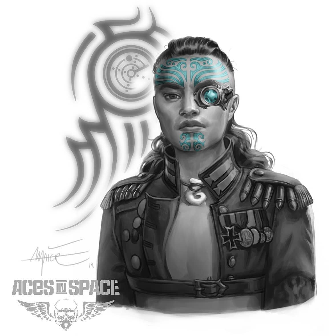 Commander, #AcesInSpace 2019

The commander is #nonbinary and I was very happy about the fact that I was commissioned to paint a character which is clearly outside the binary in terms of gender and genderexpression. 

I always love to draw nonbinary 