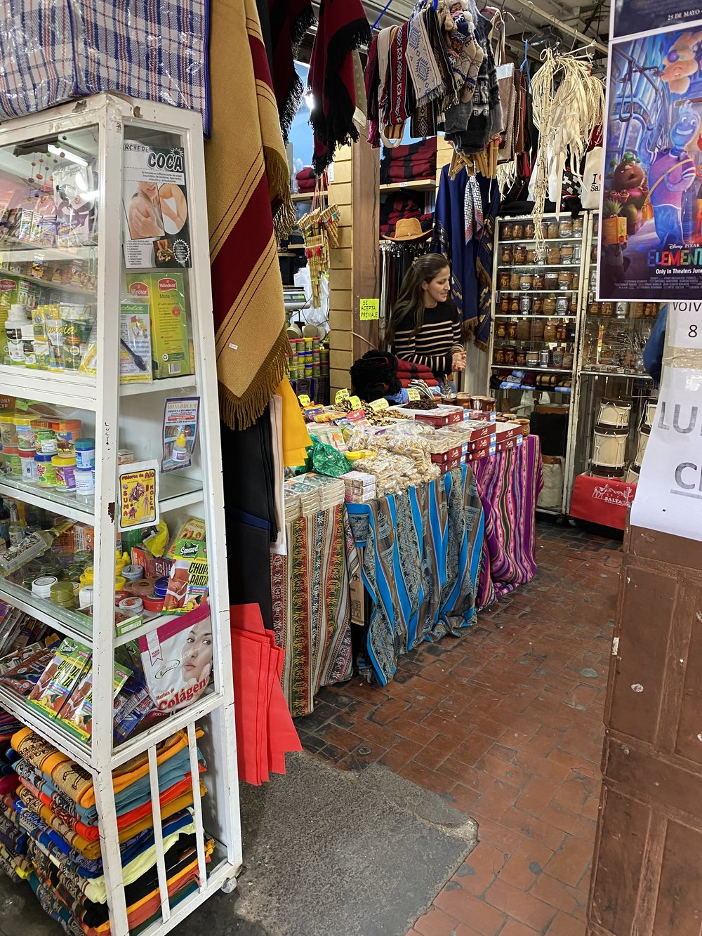 Market stall with fabrics