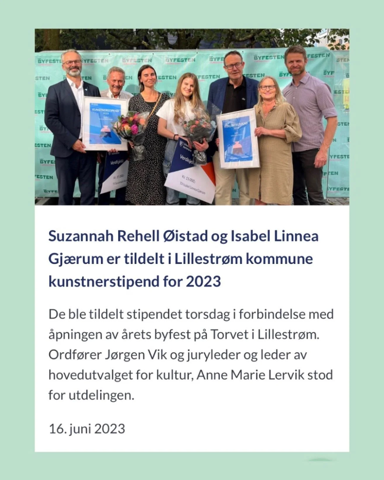 Takk til min nye hjemkommune for Lillestr&oslash;m kommunes kunstnerstipend! Stas med overrekkelse av pris med ordf&oslash;rer J&oslash;rgen Vik, og attp&aring;til en aldersreduksjon p&aring; fire &aring;r- en hyggelig bonus. 🥳💖 @lillestrom.kommune