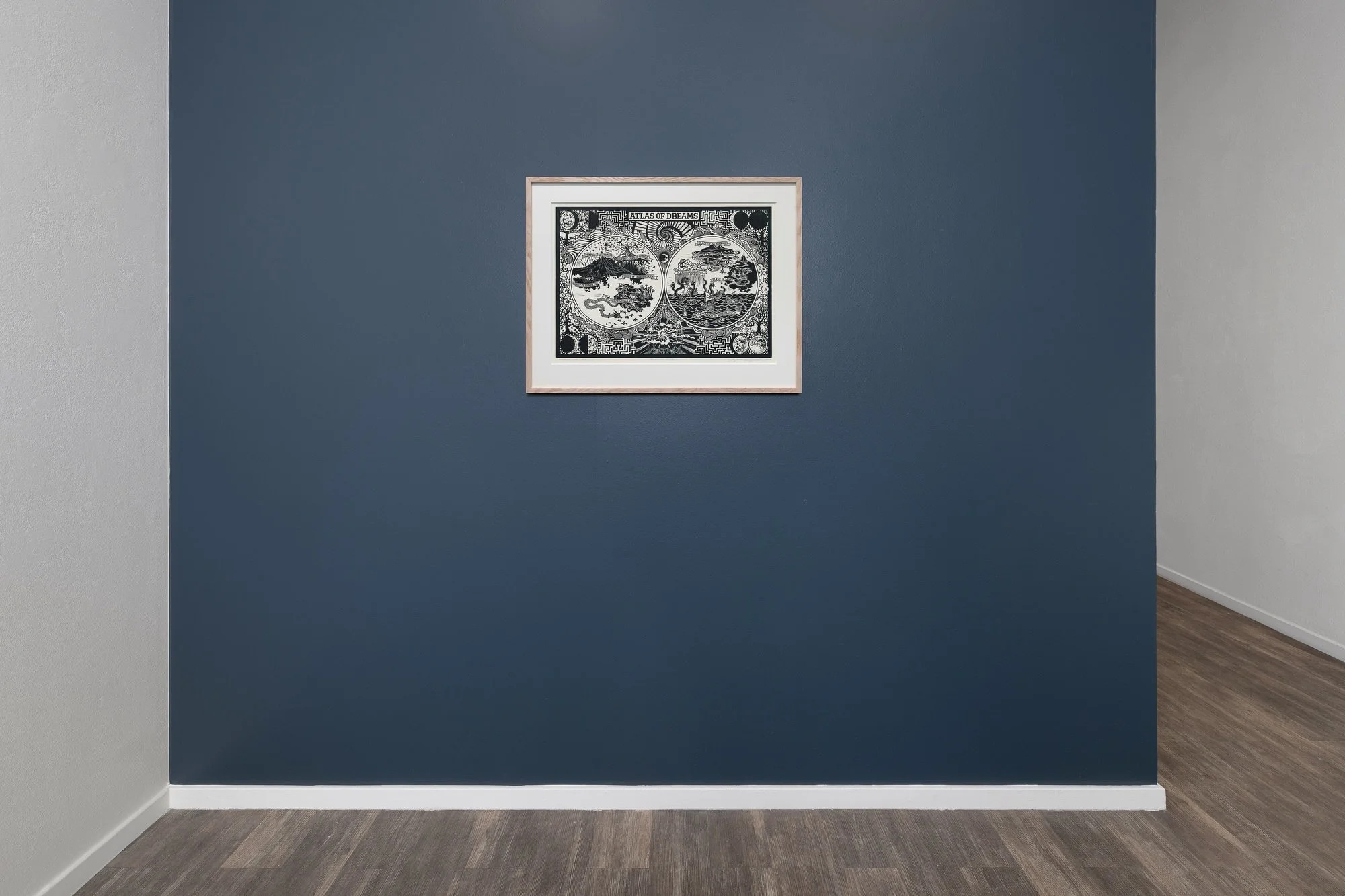 Gjennom flere &aring;r har jeg samlet dr&oslash;mmer i tegneb&oslash;ker og notatb&oslash;ker. &laquo;Atlas of Dreams&raquo;, sk&aring;ret ut i linoleum, er et fors&oslash;k p&aring; &aring; kartlegge nattens indre landskap. Her blir f&oslash;lelser 
