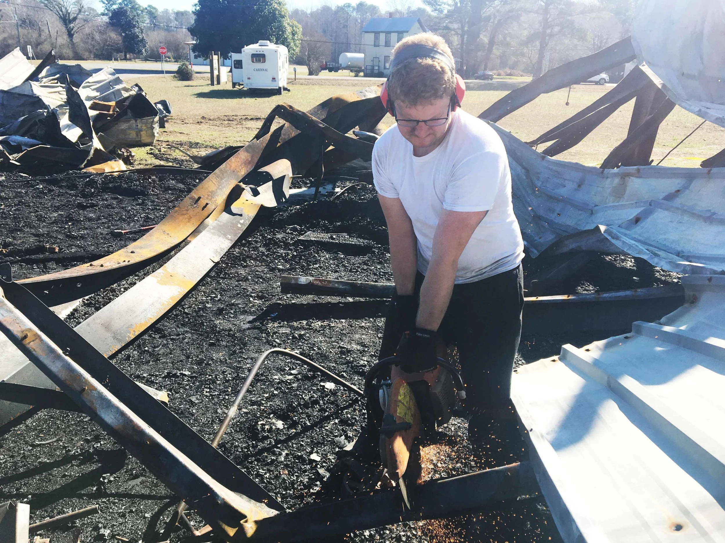 this industrial metal cutting saw was an invaluable asset to the cleanup process