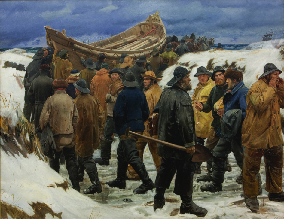 Michael Ancher Redningsbåden køres gennem klitterne / The lifeboat is taken through the dunes