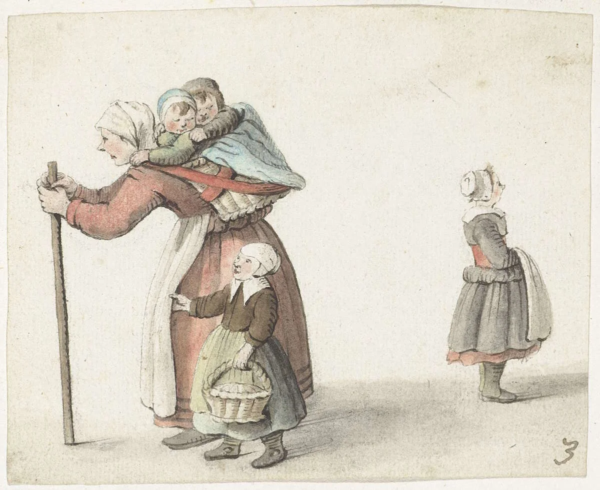 Gesina ter Borch, Woman with two children in a pannier