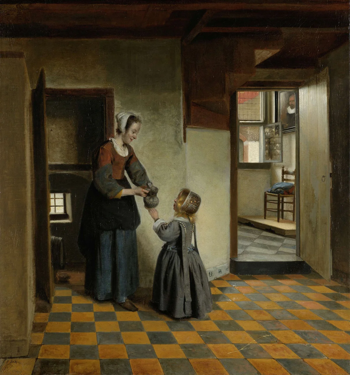 Pieter de Hooch, Woman with child in cellar
