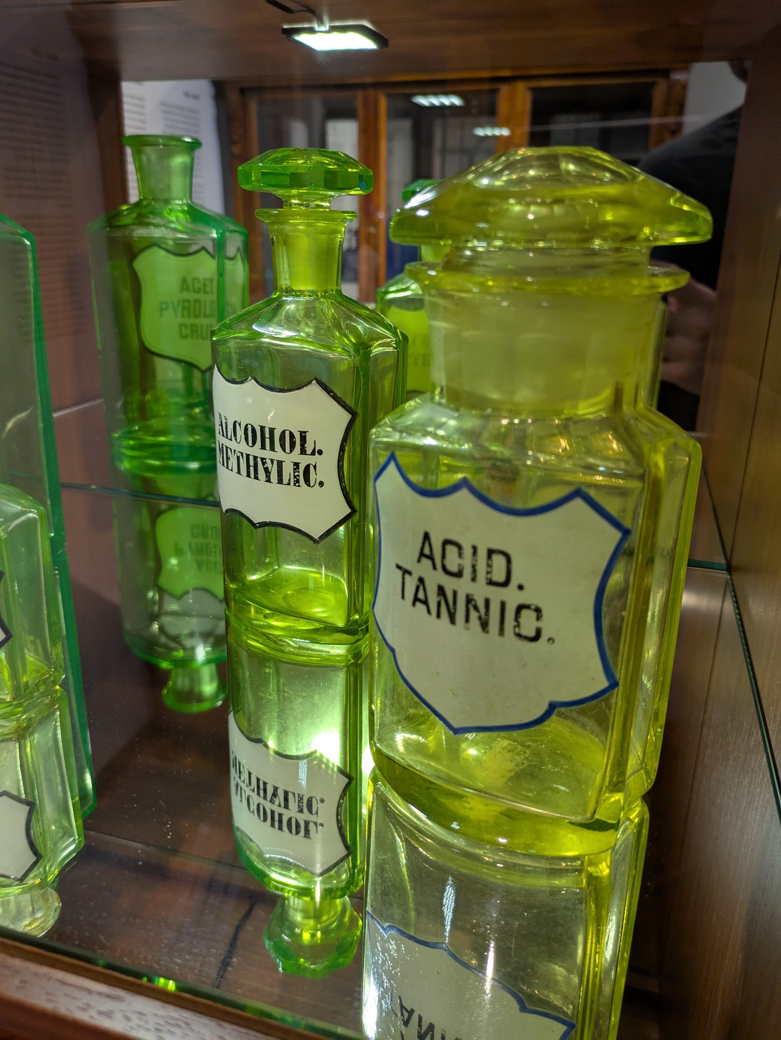 Coloured glass bottles, Pharmacy Museum, Warsaw, Poland