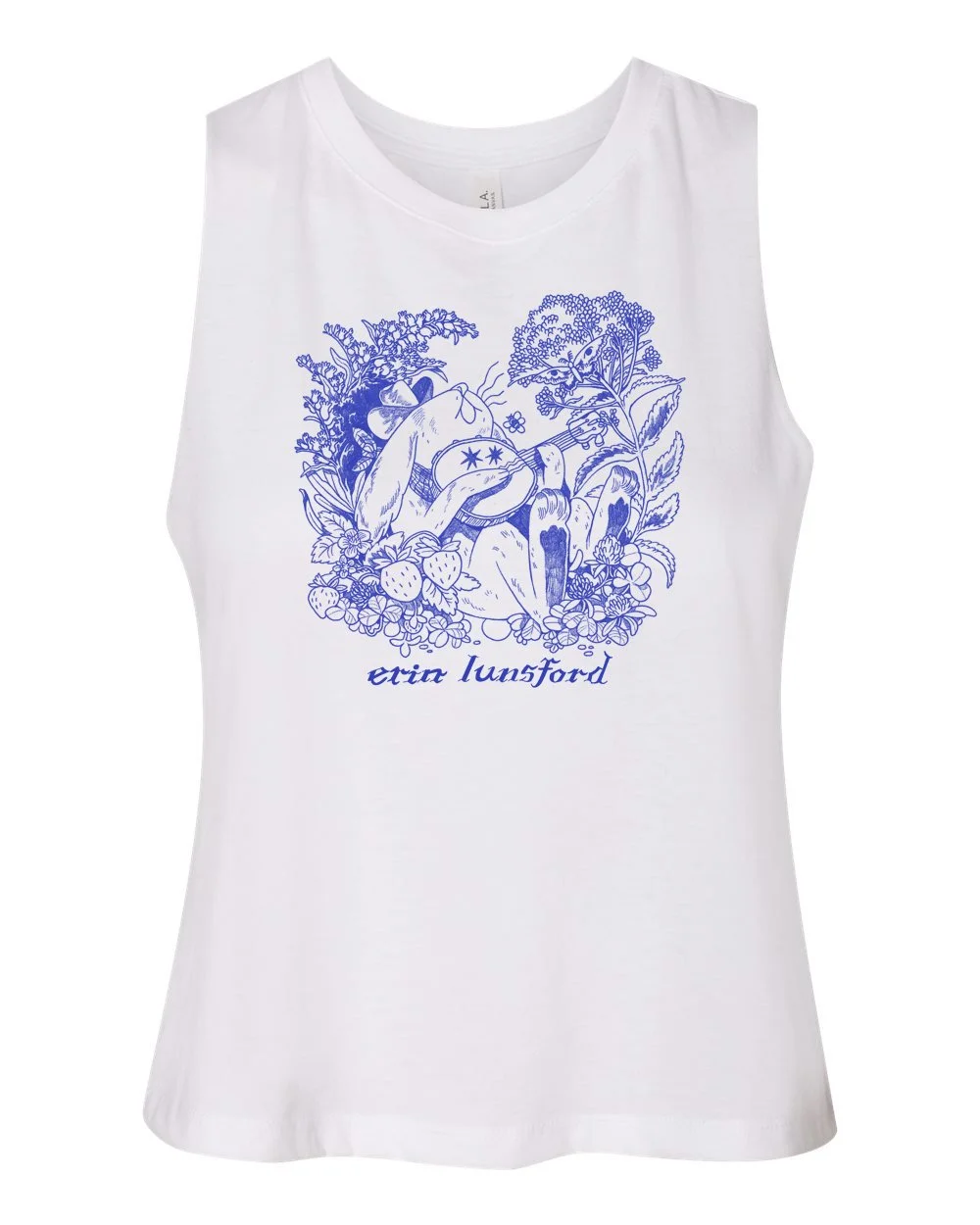 Banjo Bunny - White Crop Tank w/ Blue Print