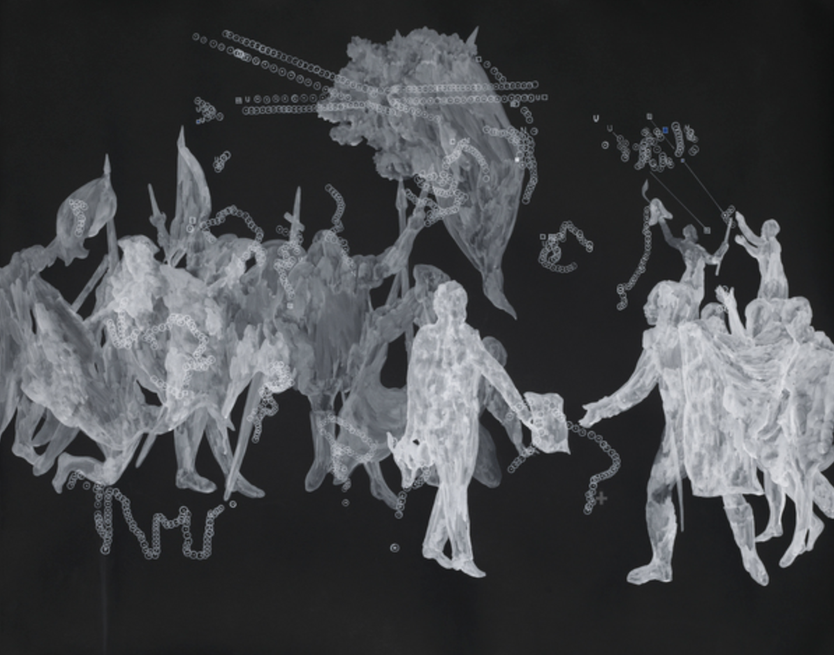 "Calcifying of Contracts Till We Can Break Them," 2021, ink and graphite on paper, 50 x 38 in