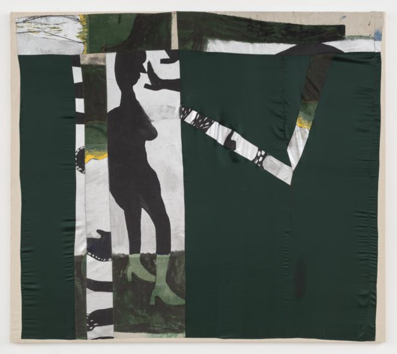 Molly Zuckerman-Hartung, Dead Men Can Dance At Work, 2021, enamel and house paint on drop cloth and polyester, 74 x 84 in