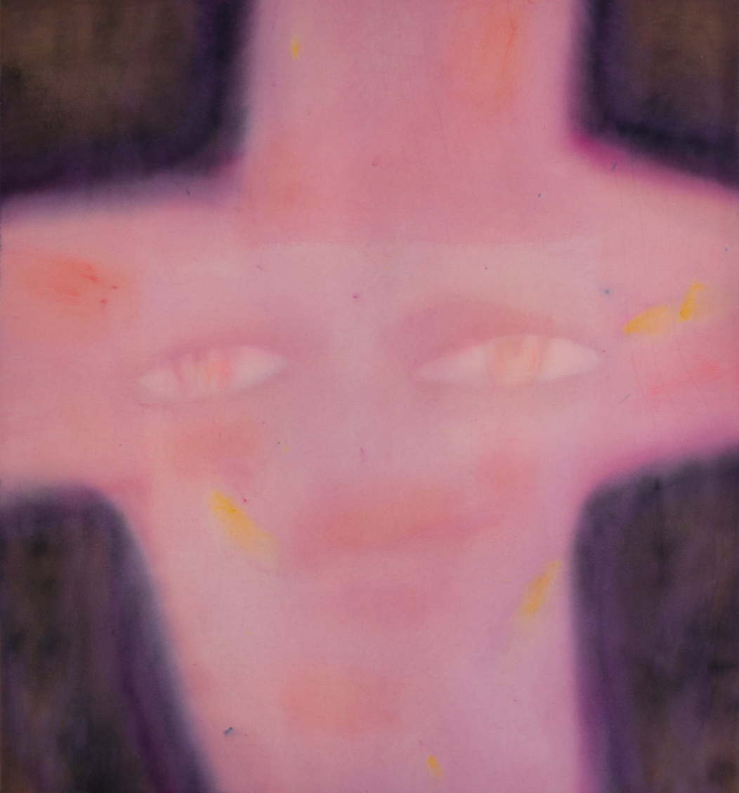 Loren Erdrich, "Doe A Deer," 2022, water, raw pigment, dye, acrylic, bleach and colored pencil on muslin, 56 x 52 in