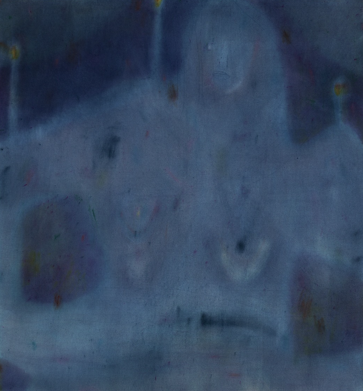 "Dark Adaptation", water, raw pigment, dye, acrylic, bleach, water-soluble pastel and colored pencil on muslin, 56x52", 2023