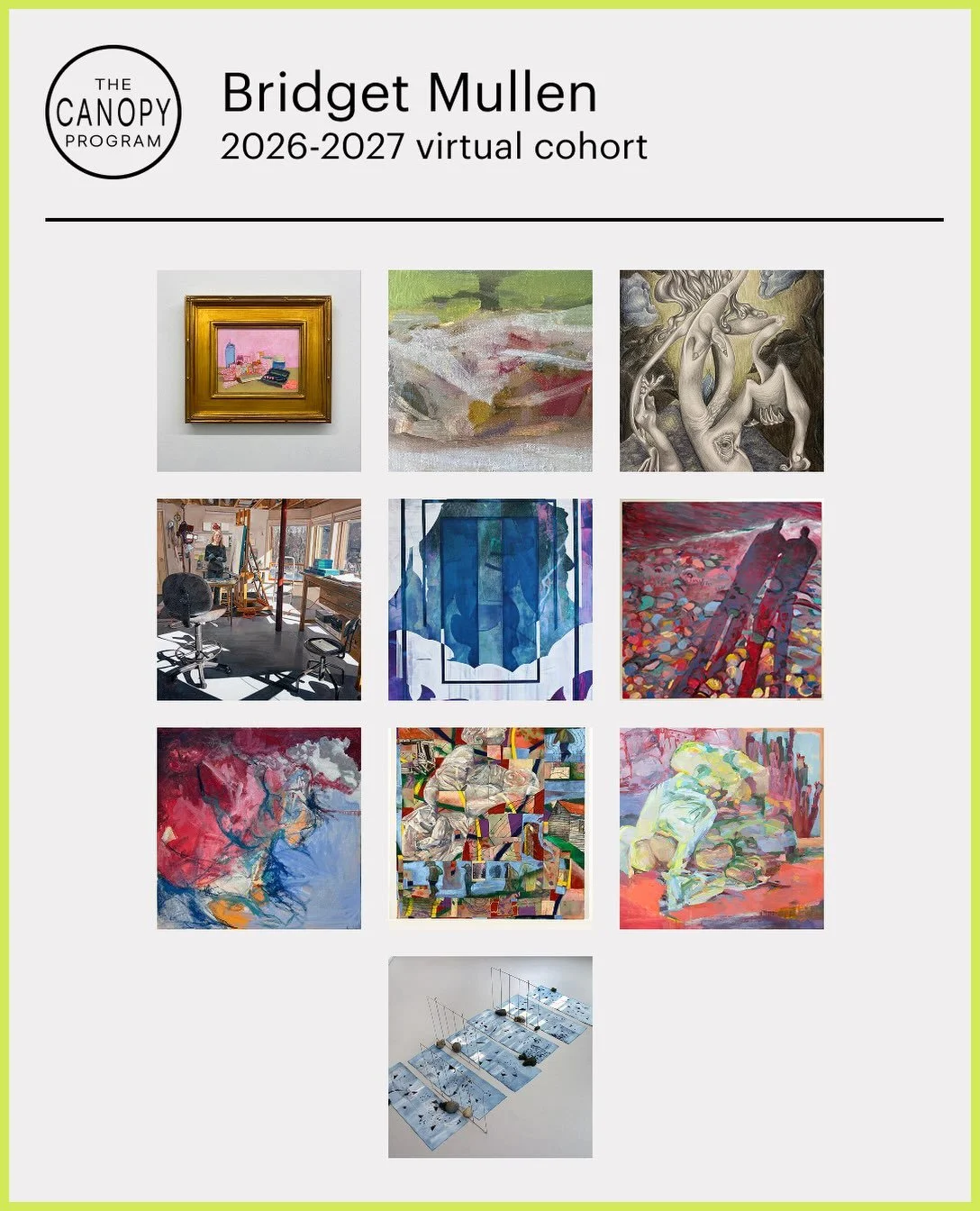 ⚡️We are honored to highlight artworks by artists in Bridget Mullen&rsquo;s ( @bridgemullen ) Cohort for the 2026-2027 Canopy Program! ✨🫶
⠀⠀⠀⠀⠀⠀⠀⠀⠀
📚🎨 The Canopy Program is a year-long mentorship intensive. This cohort of artists under the mentors