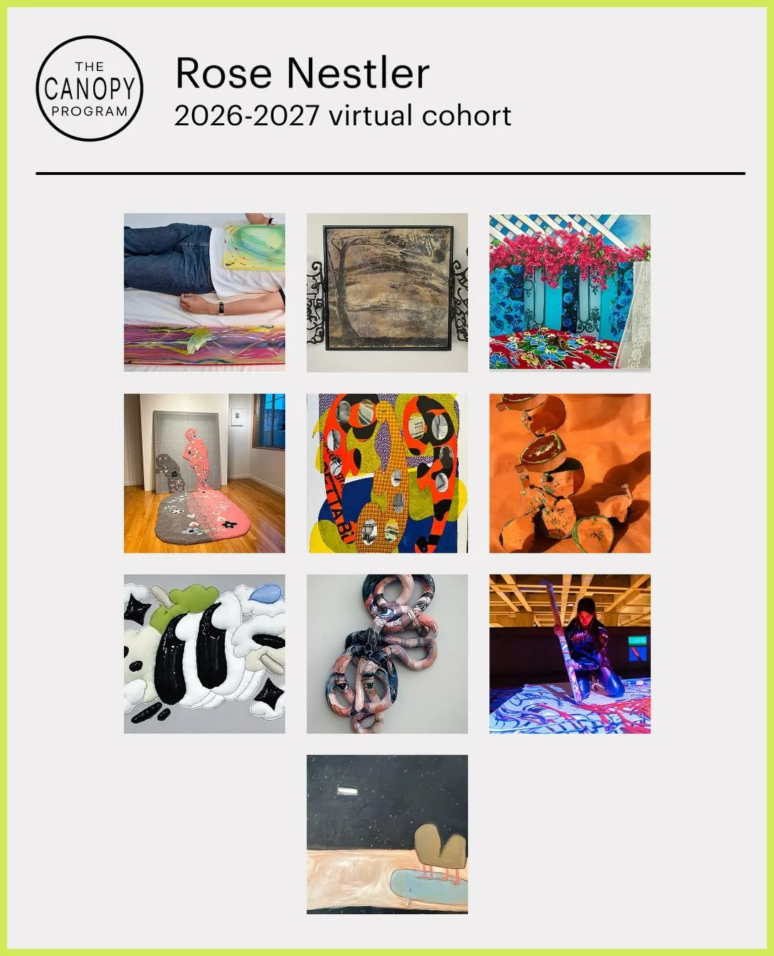 ⚡️We are honored to highlight artworks by artists in Rose Nestler&rsquo;s (@rose.nestler) Cohort for the 2026-2027 Canopy Program! ✨🫶
⠀⠀⠀⠀⠀⠀⠀⠀⠀
📚🎨 The Canopy Program is a year-long mentorship intensive. This cohort of artists under the mentorship 