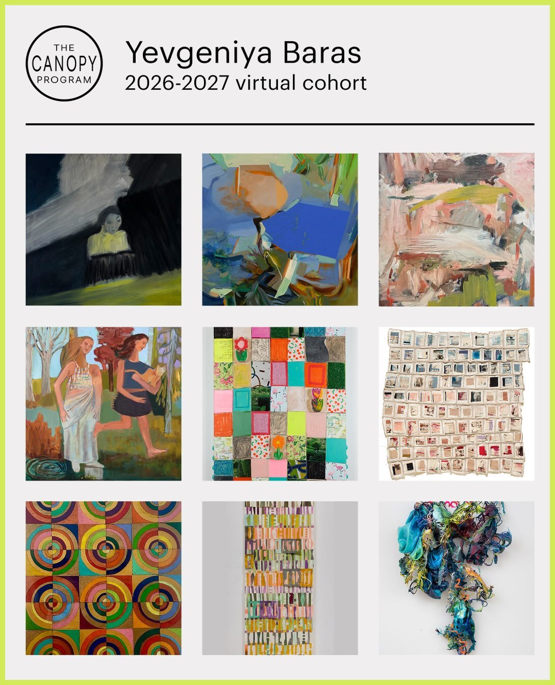 ⚡️We are honored to highlight artworks by artists in Yevgeniya Baras&rsquo; ( @yevgeniya.baras) Cohort for the 2026-2027 Canopy Program! ✨🫶
⠀⠀⠀⠀⠀⠀⠀⠀⠀
📚🎨 The Canopy Program is a year-long mentorship intensive. This cohort of artists under the mento