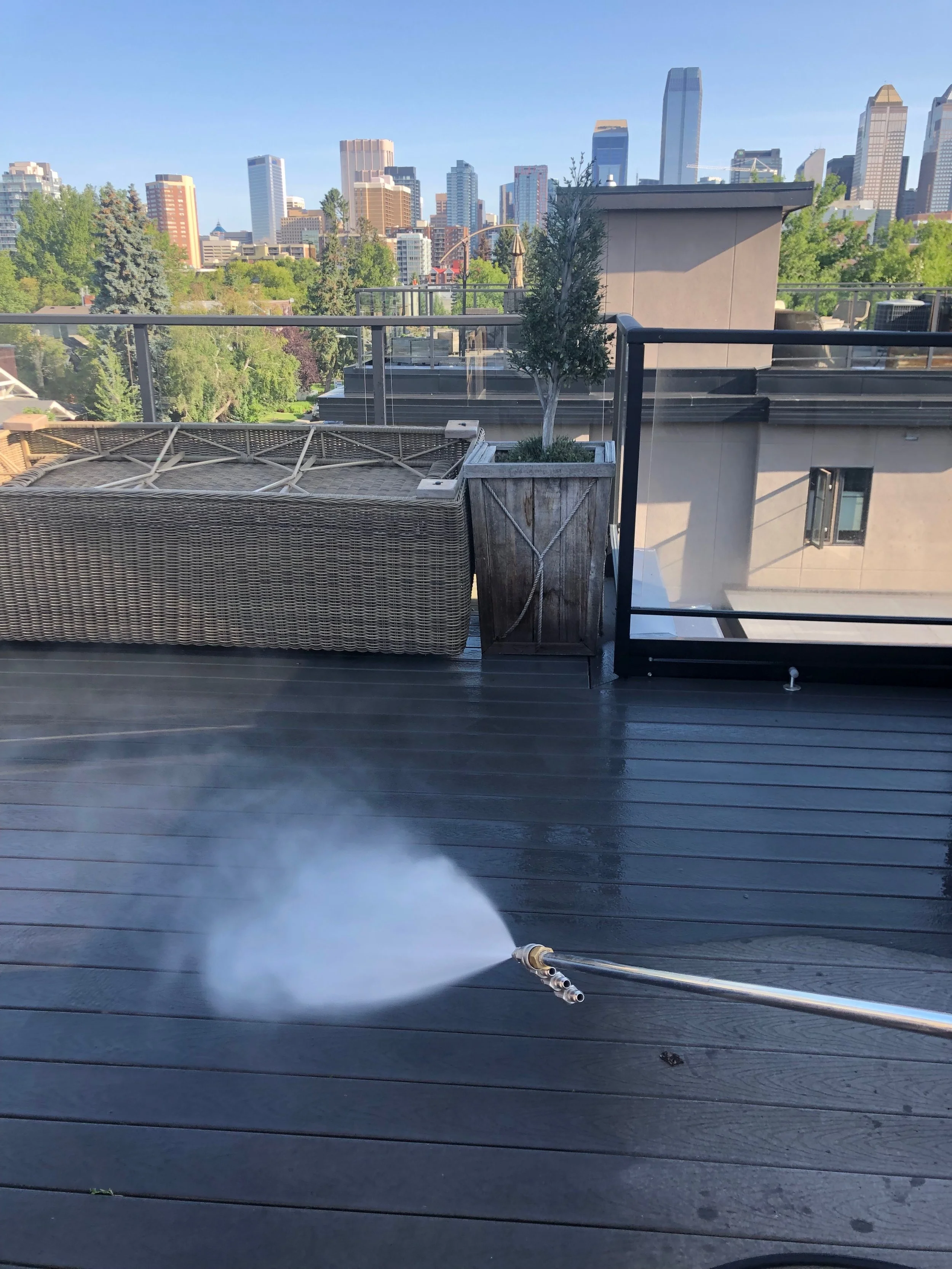 Composite Deck Washing On Rooftop Patio