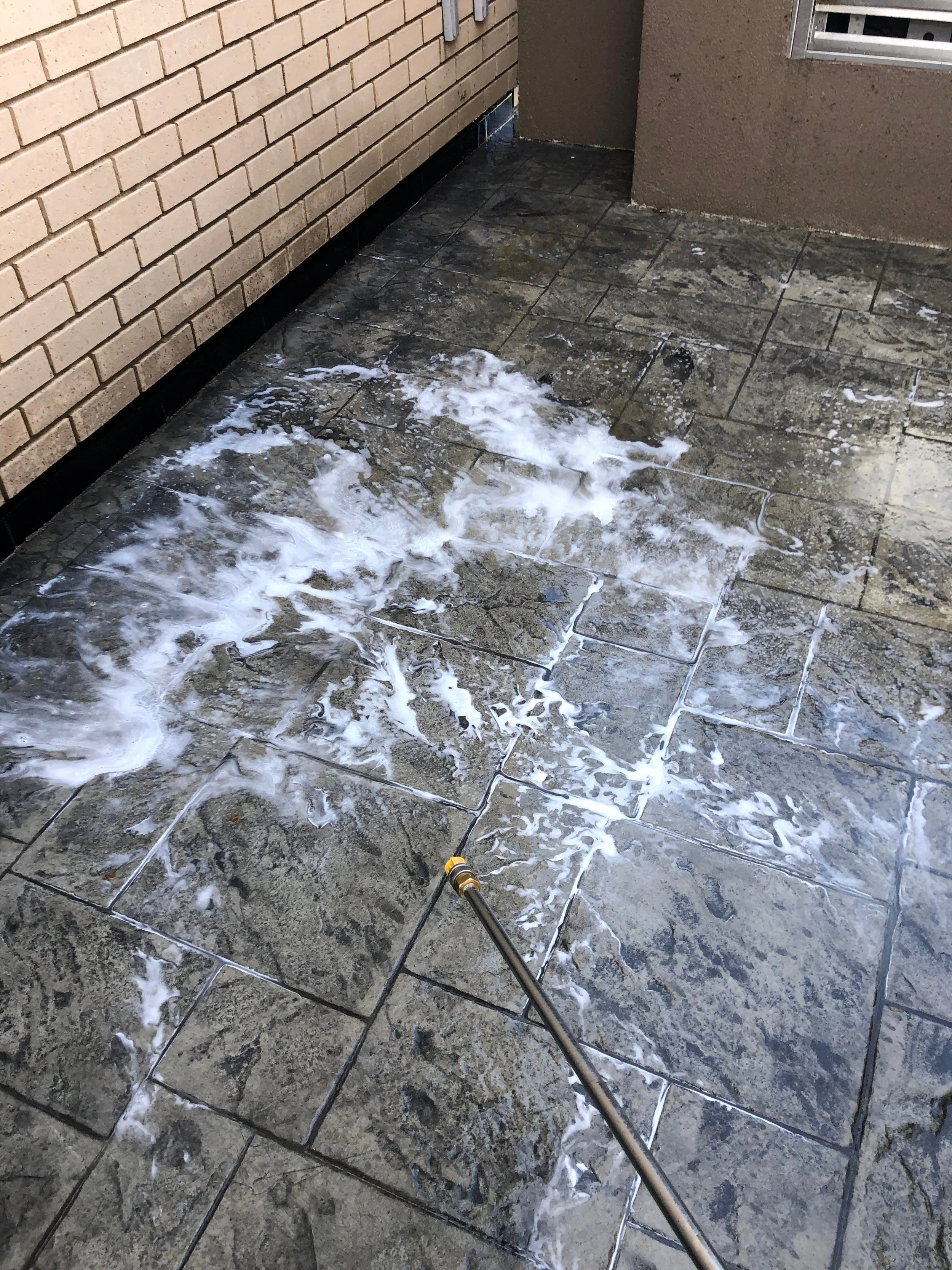 Colored Stamped Concrete Patio Power Washing