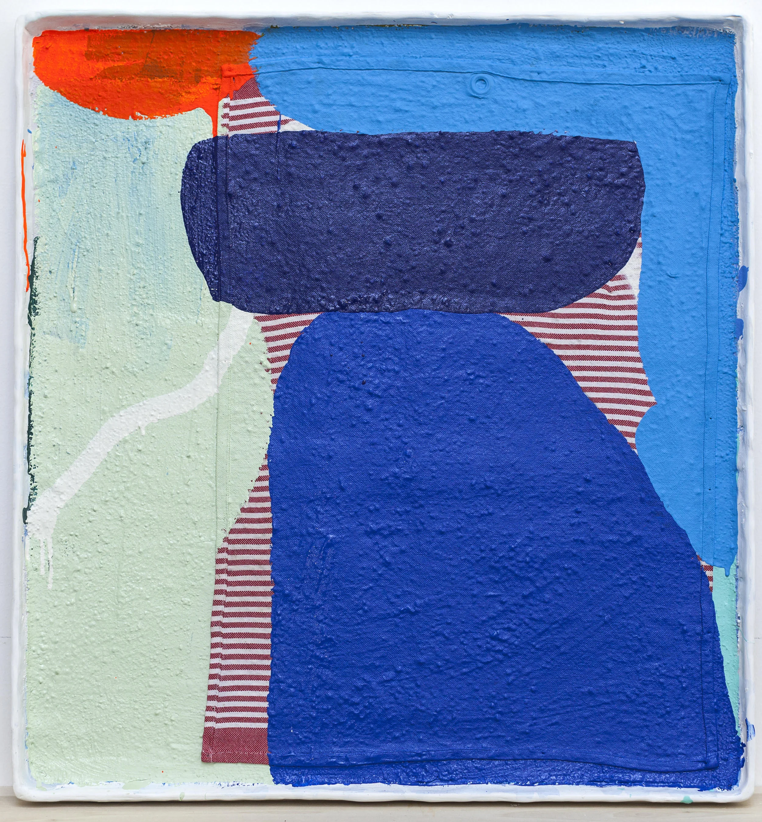 Untitled / 2018 / Acrylic, apoxie sculpt, and fabric collage on sealed rigid wrap / 26 x 24 x 1.5 inches (66 x 61 x 4 cm)