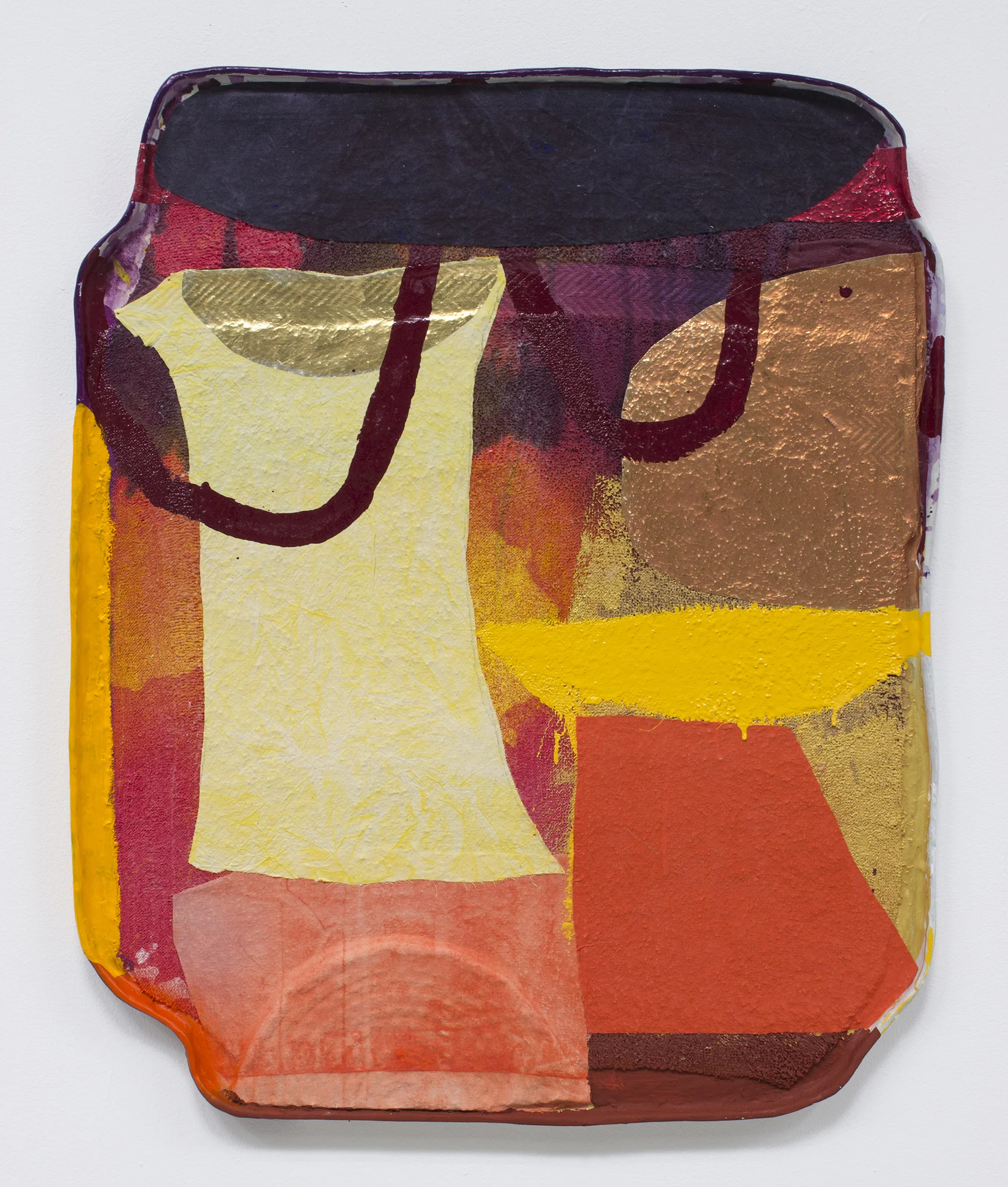 Lace And Sacrifice / 2018 / Acrylic, fabric, foil paper, and apoxie sculpt on sealed rigid wrap / 26 x 24 x 1 inches (66 x 61 x 2.5 cm)