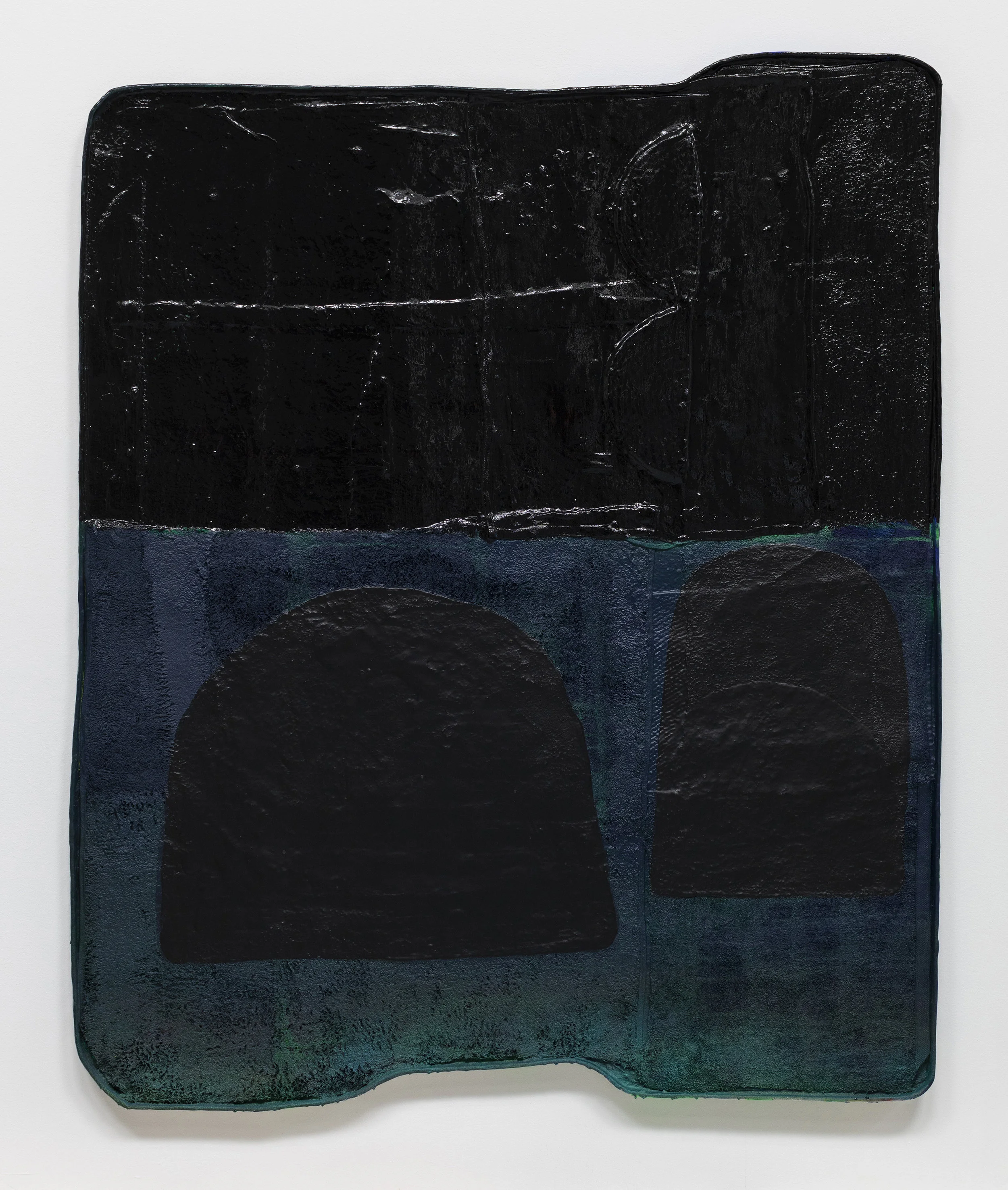 Fog And Bones / 2019 / Acrylic, foil paper, fabric, and apoxie sculpt on sealed rigid wrap / 56.75 x 47 x 1.25 inches (143 x 119 x 3 cm)