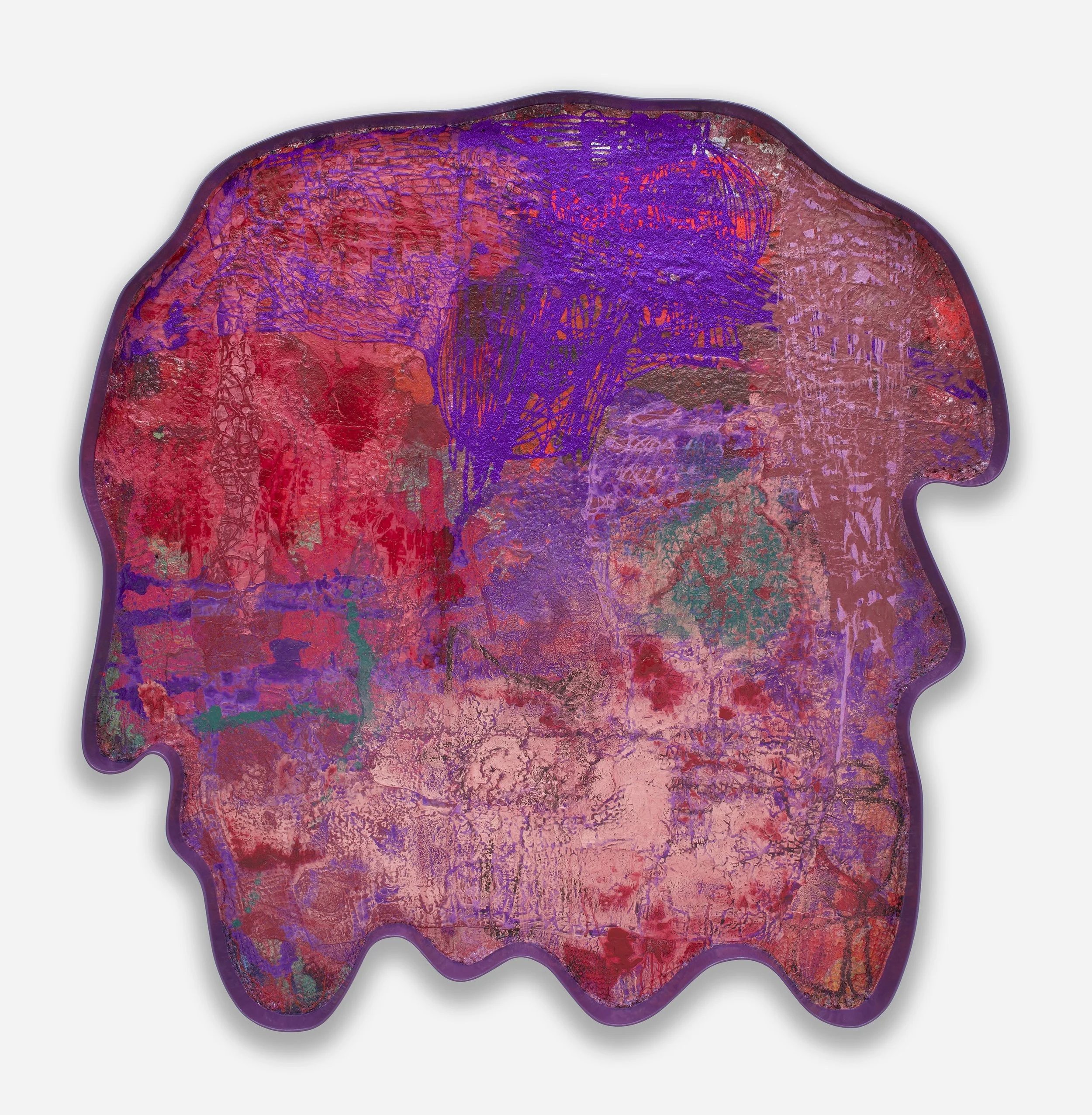   Qual  / 2026 / Mixed media, and epoxy on extruded polystyrene / 66 x 65  x 3 1/4 inches (167.6 x 165.1 x 8.3 cm) 