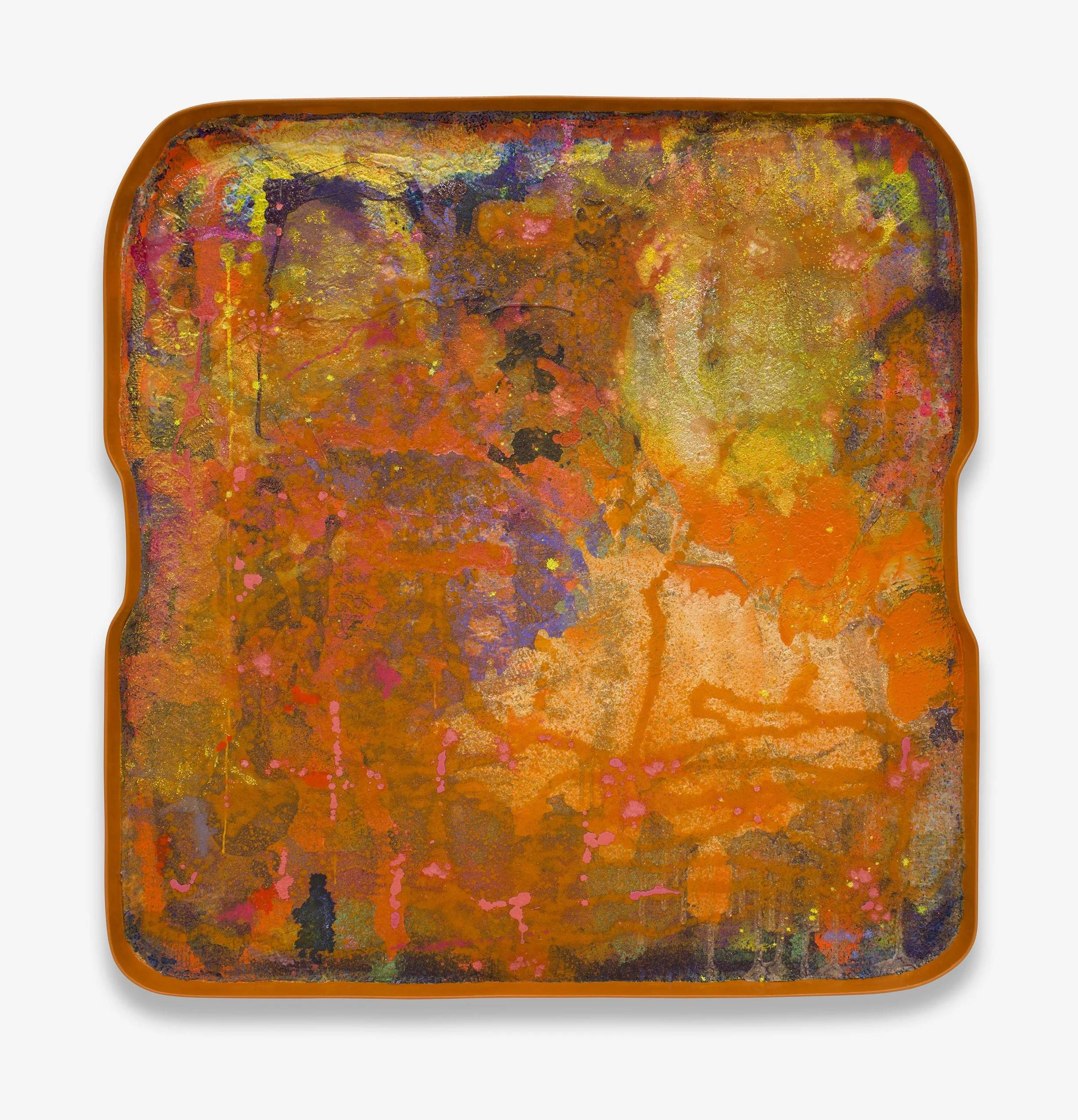 Lap  / 2025 / Acrylic, fabric, plaster, mica, sand, and epoxy on extruded polystyrene / 61 x 59 x 3 1⁄4 inches (154.9 x 149.9 x 8.3 cm)